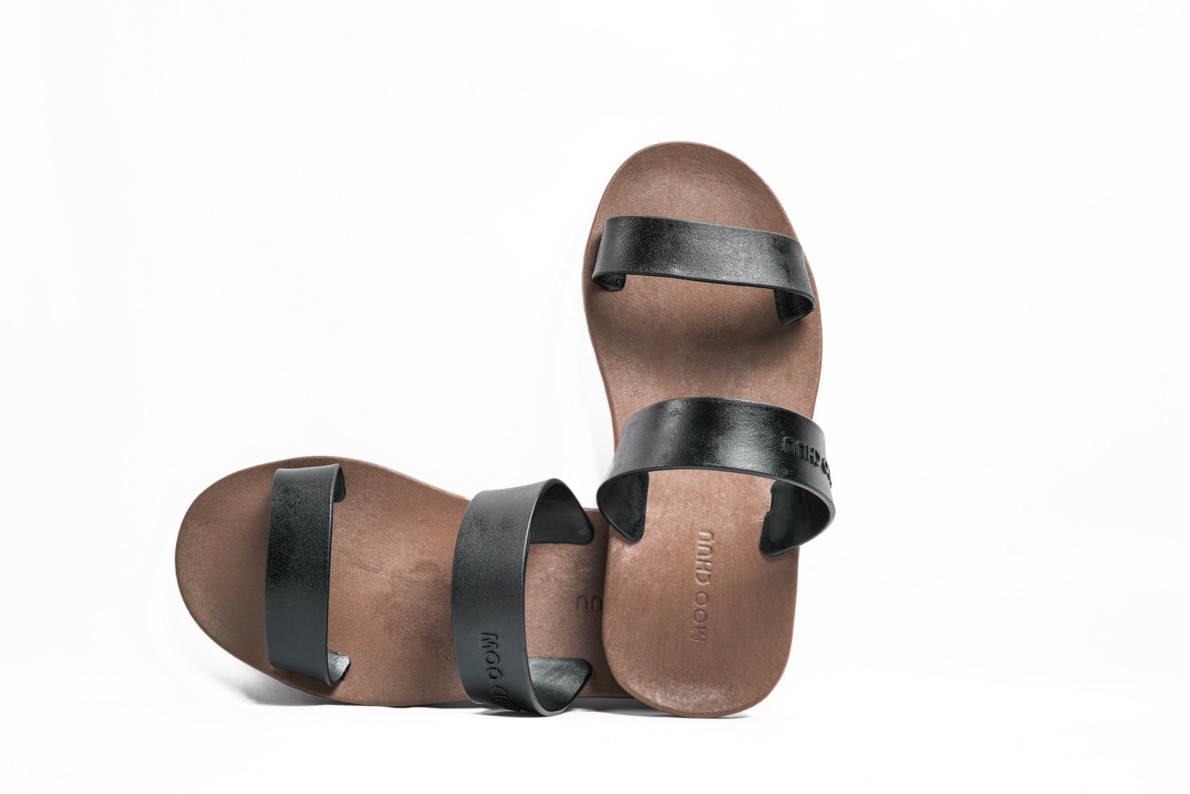 Black two best sale strap sandals