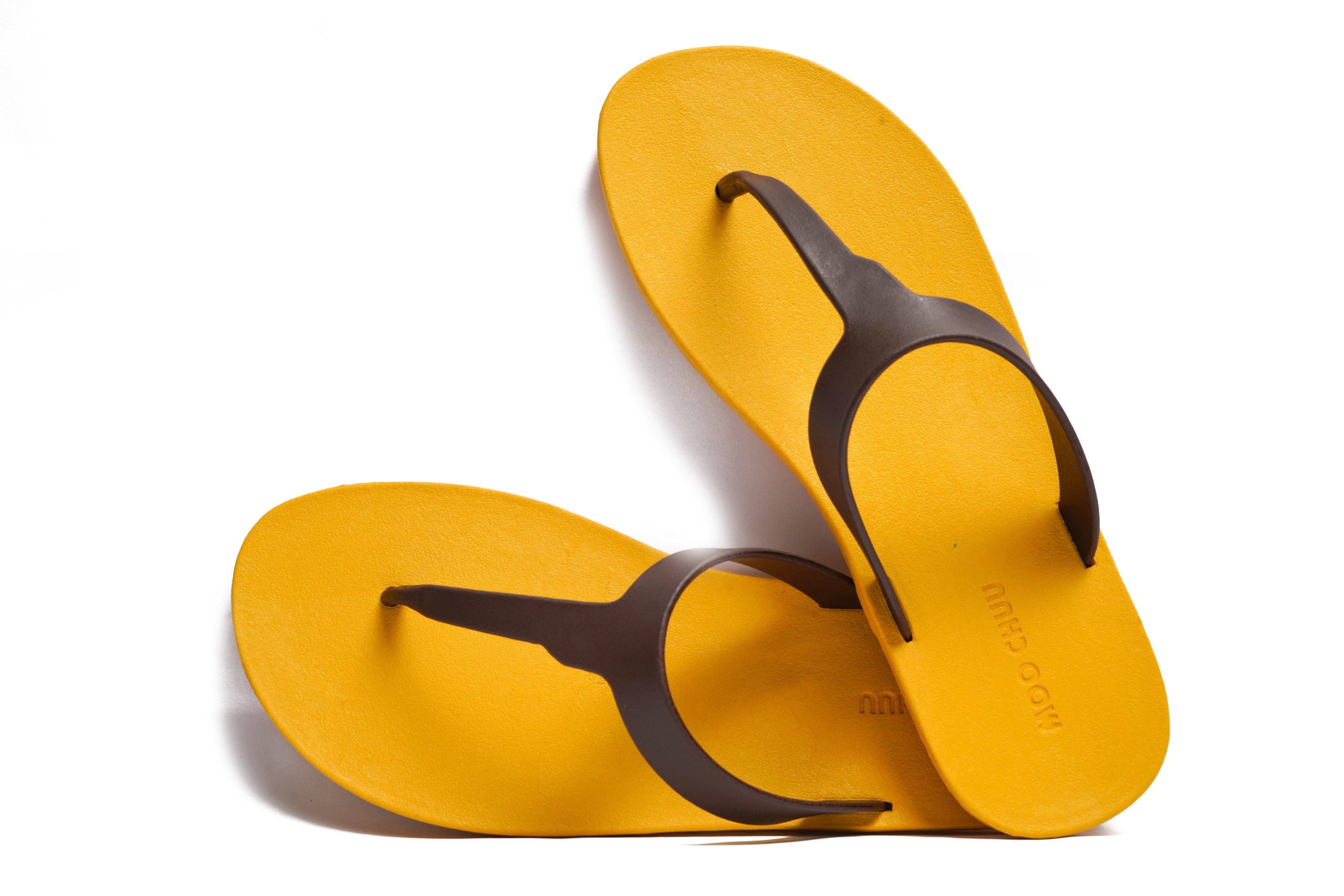 Thongs Yellow Sole Brown Strap Moo Chuu India