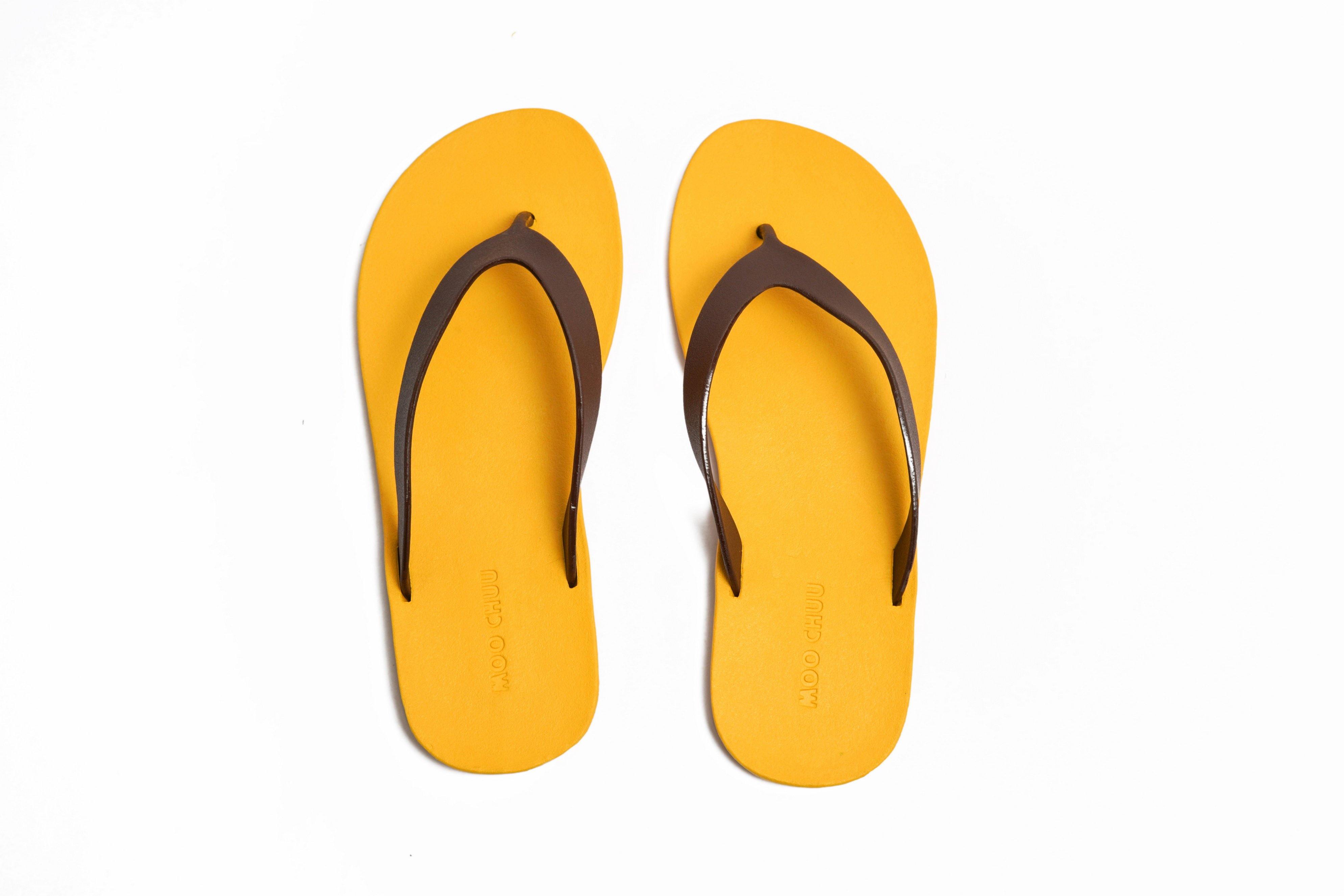 Flippy Yellow Sole Brown Strap - Moo Chuu India
