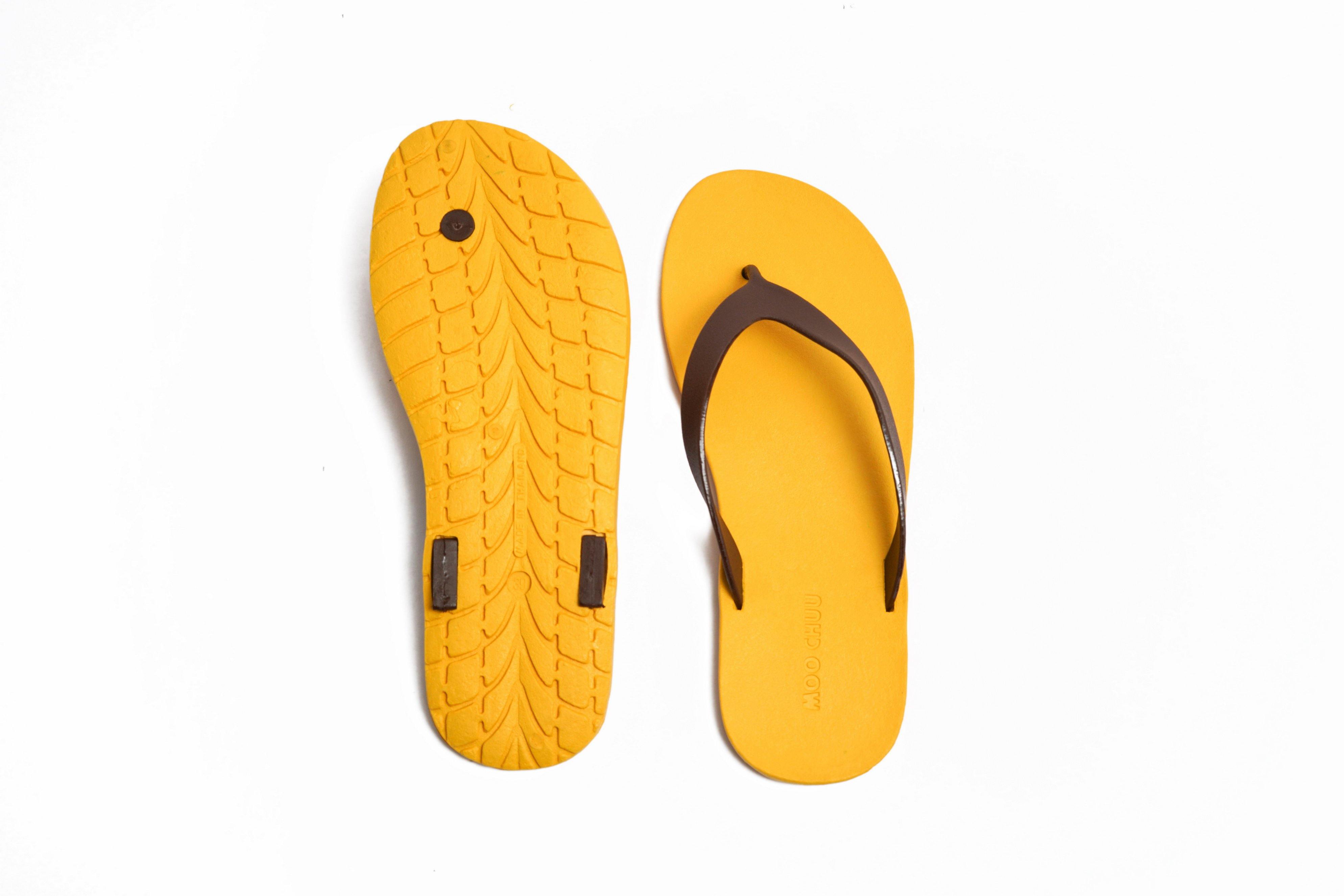 Flippy Yellow Sole Brown Strap - Moo Chuu India