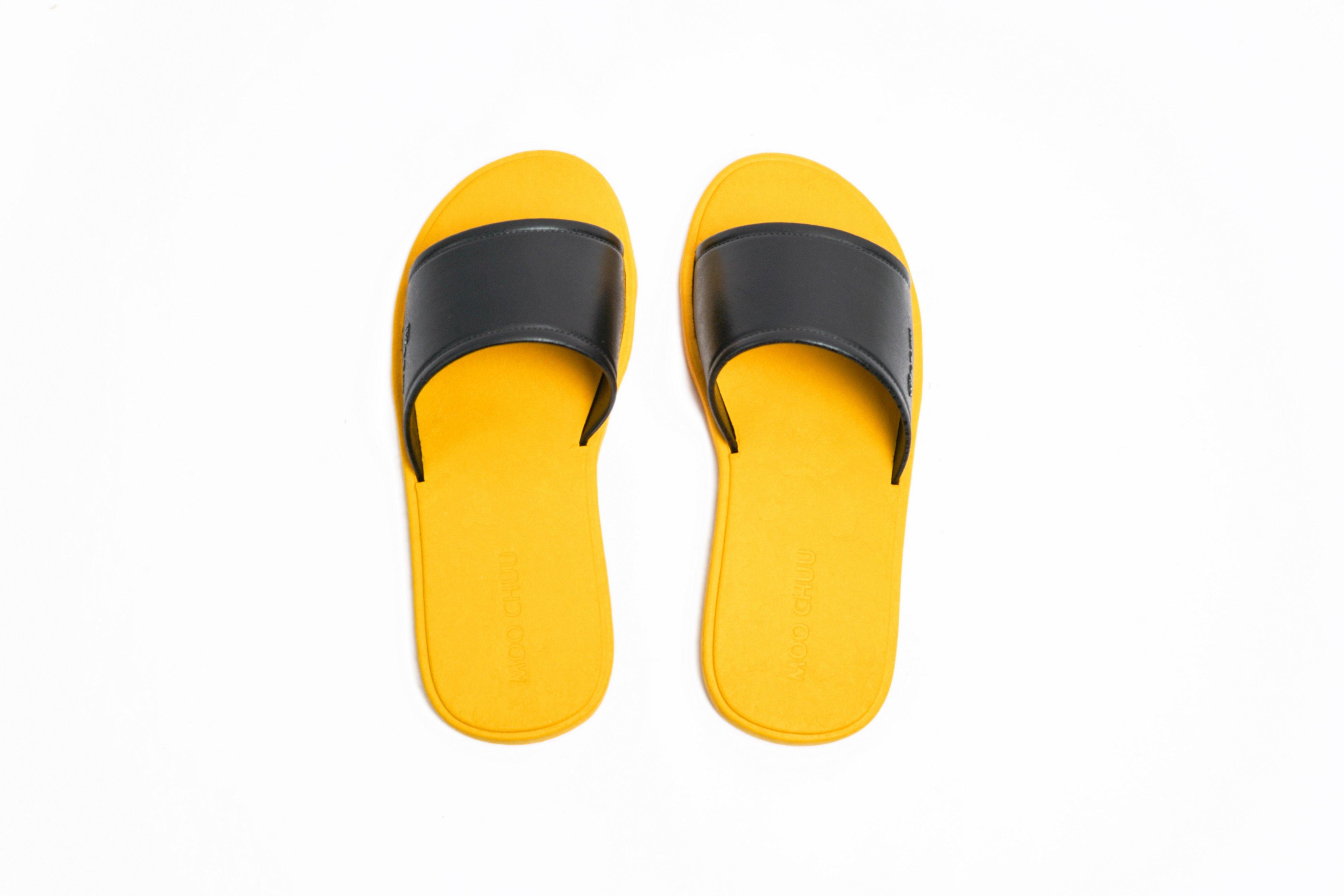 Fluffy Yellow Sole Black Strap - Moo Chuu India