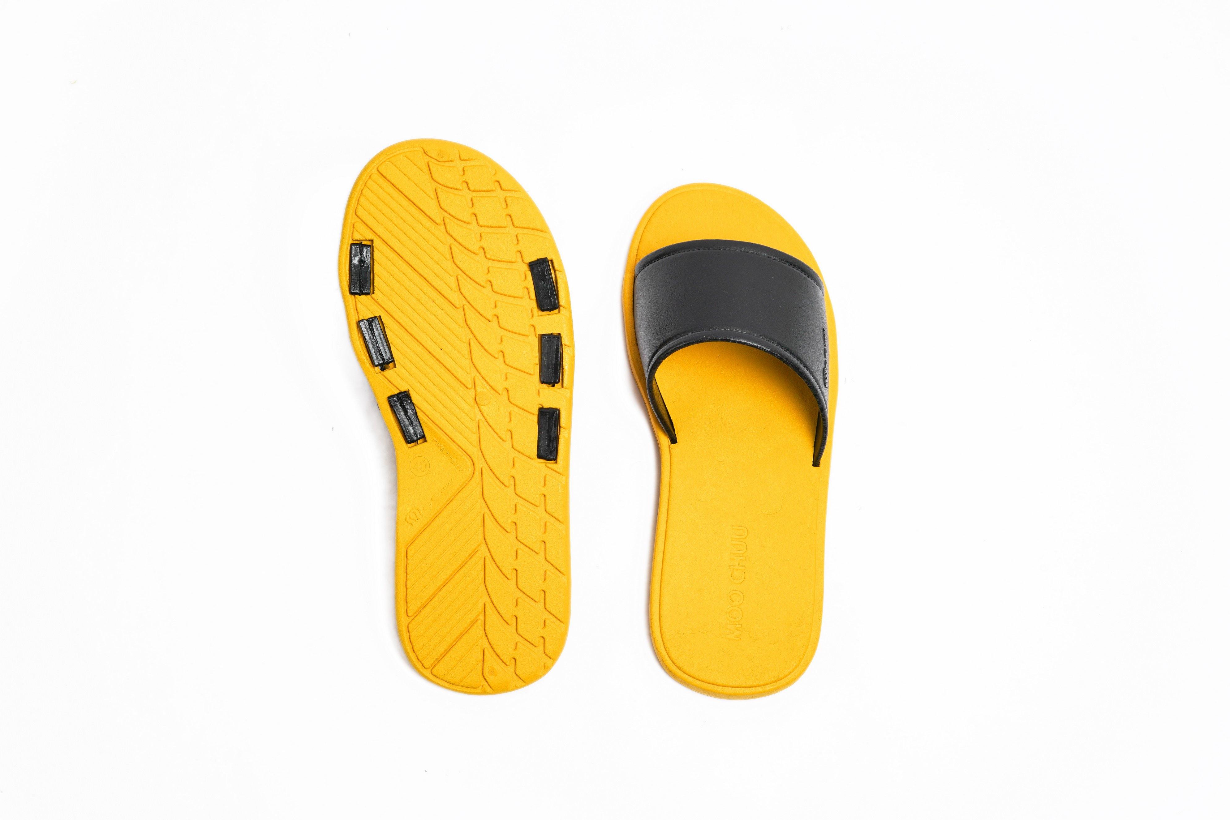 Fluffy Yellow Sole Black Strap - Moo Chuu India