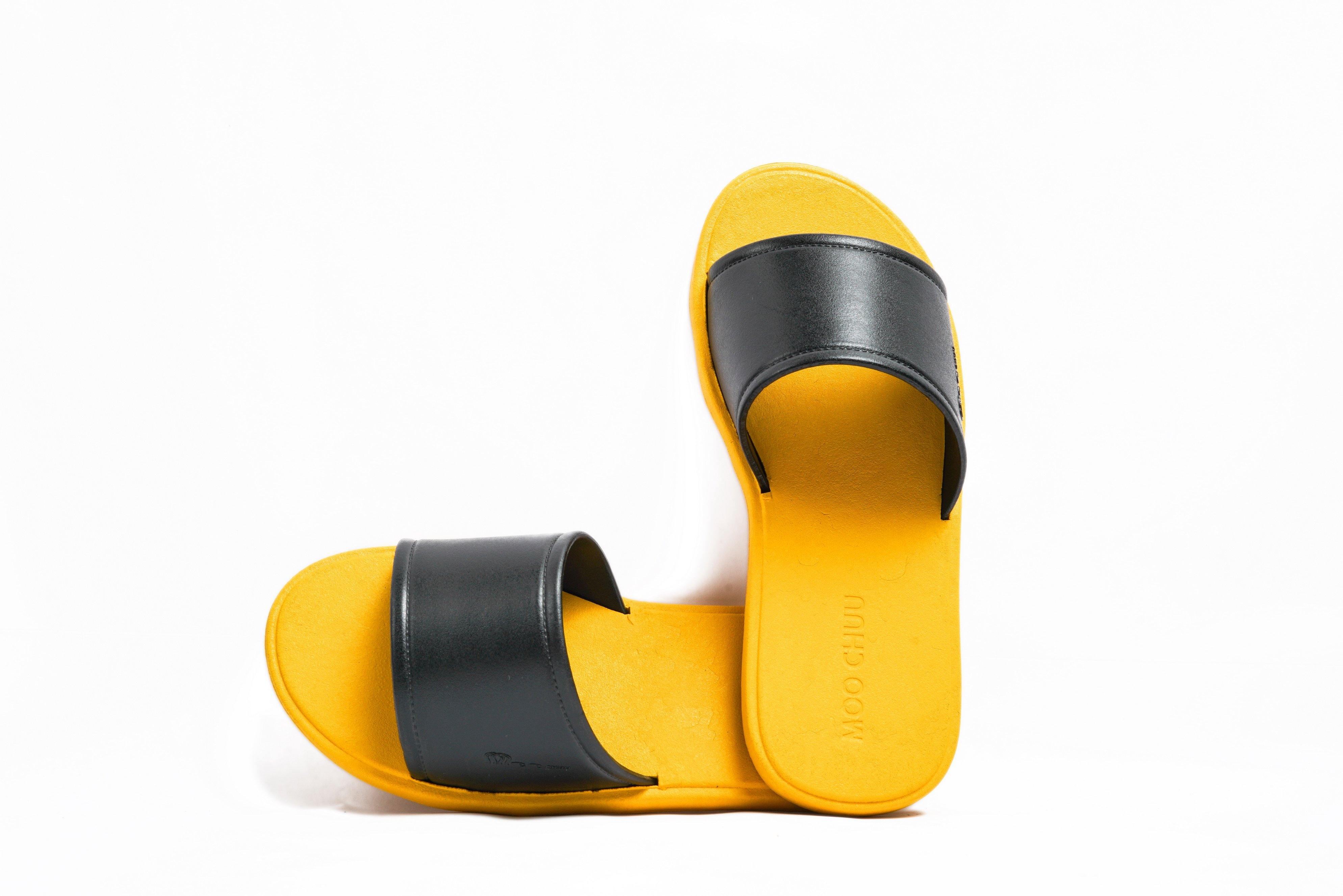 Fluffy Yellow Sole Black Strap - Moo Chuu India
