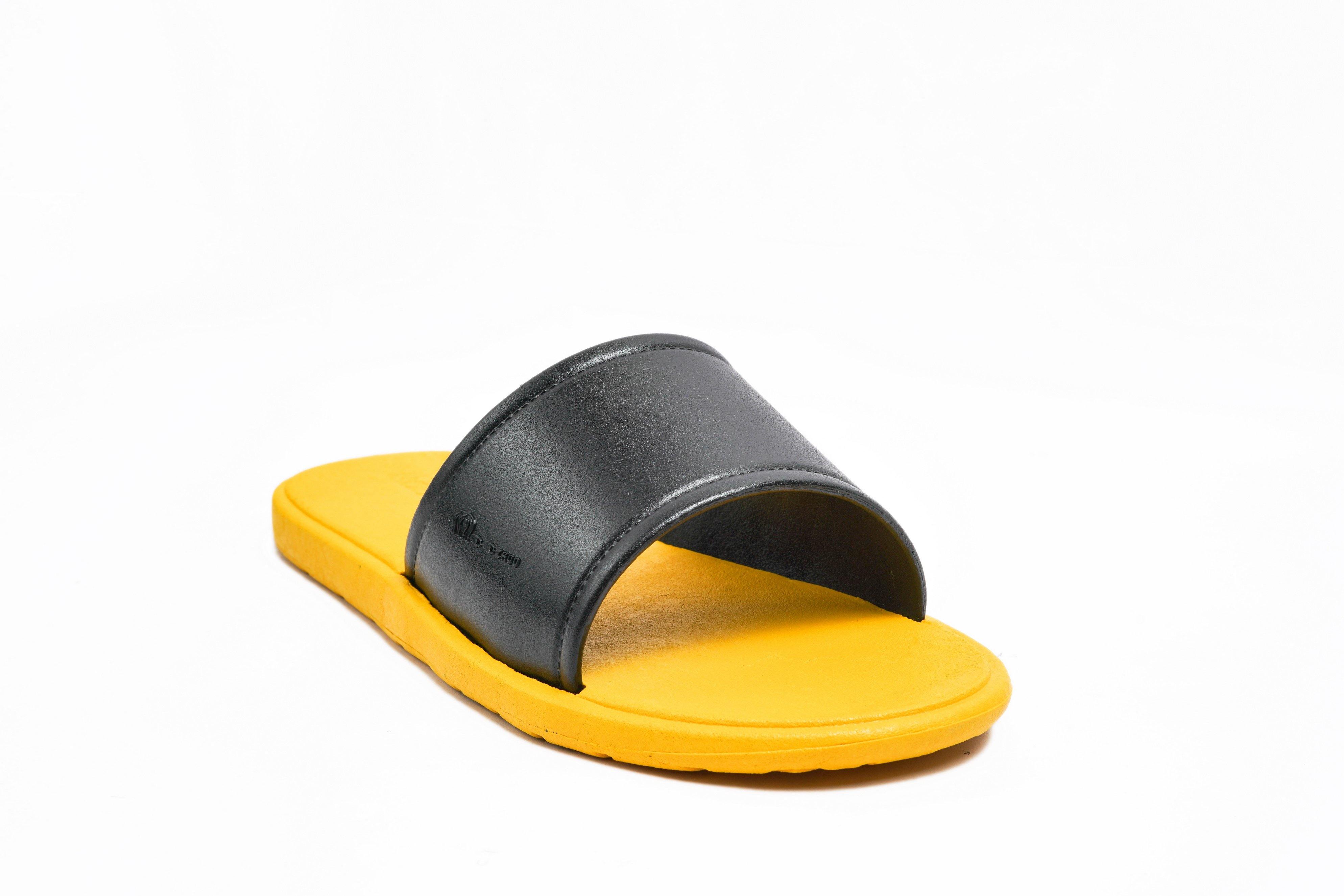 Fluffy Yellow Sole Black Strap - Moo Chuu India
