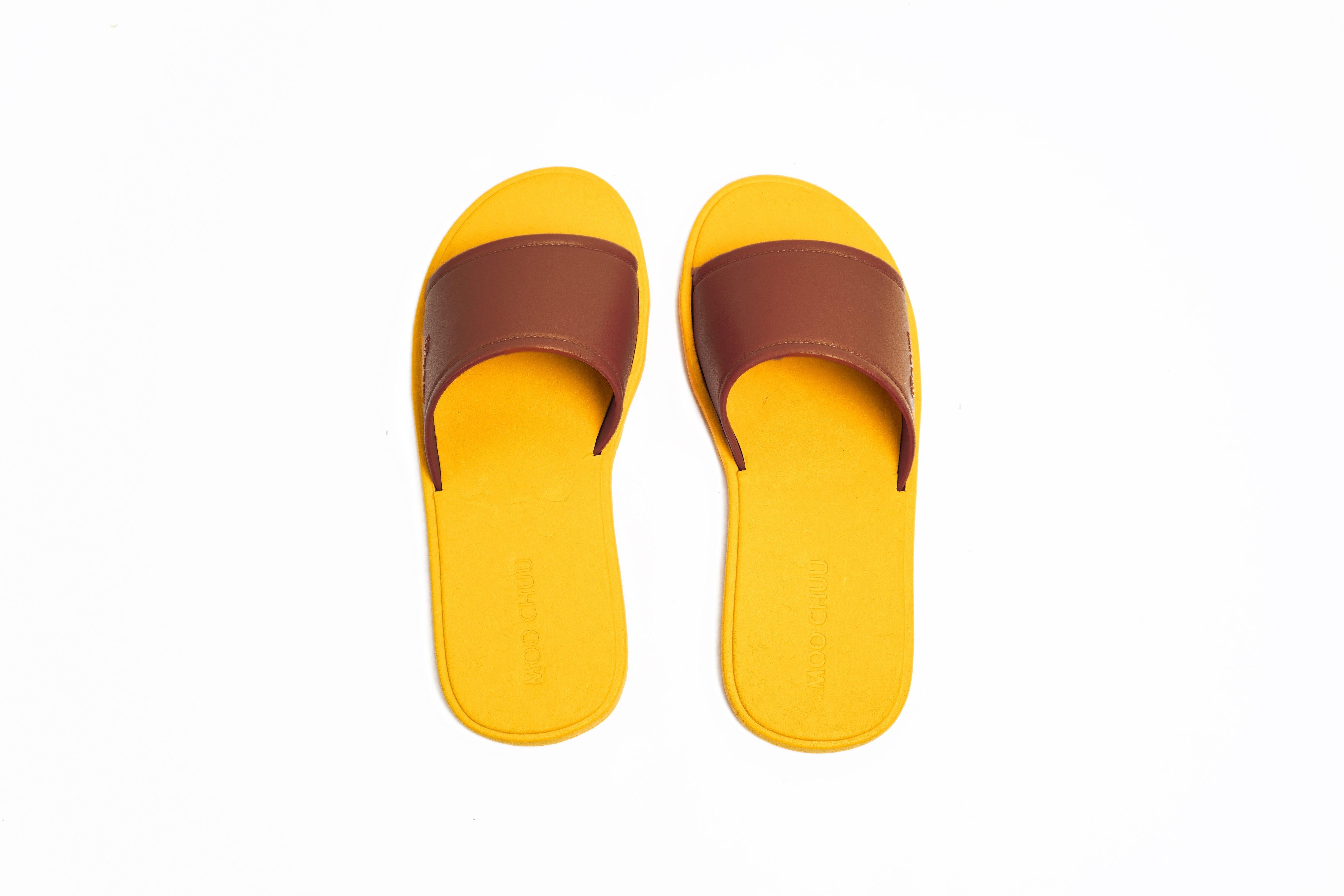 Fluffy Yellow Sole Brown Strap - Moo Chuu India