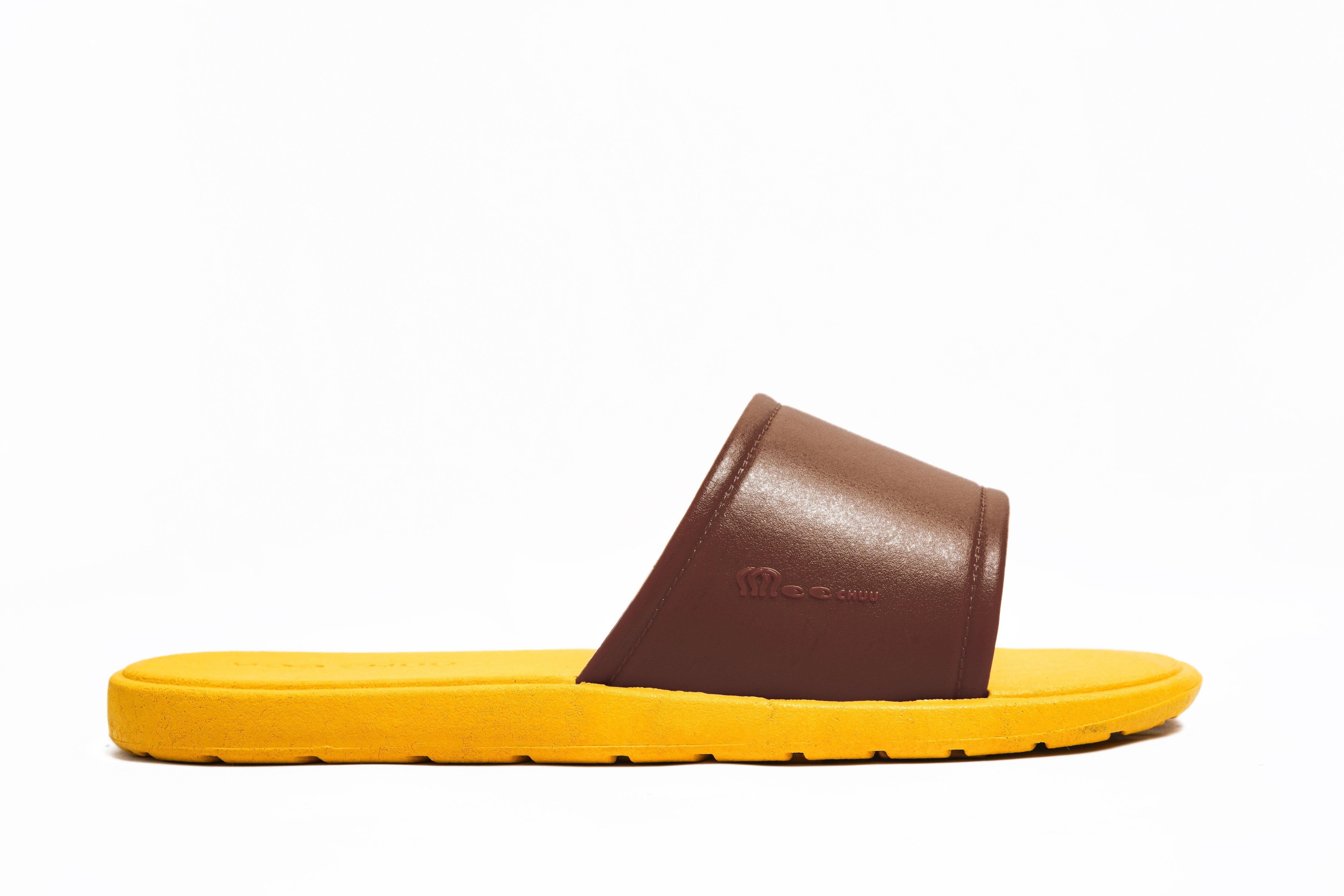 Fluffy Yellow Sole Brown Strap - Moo Chuu India