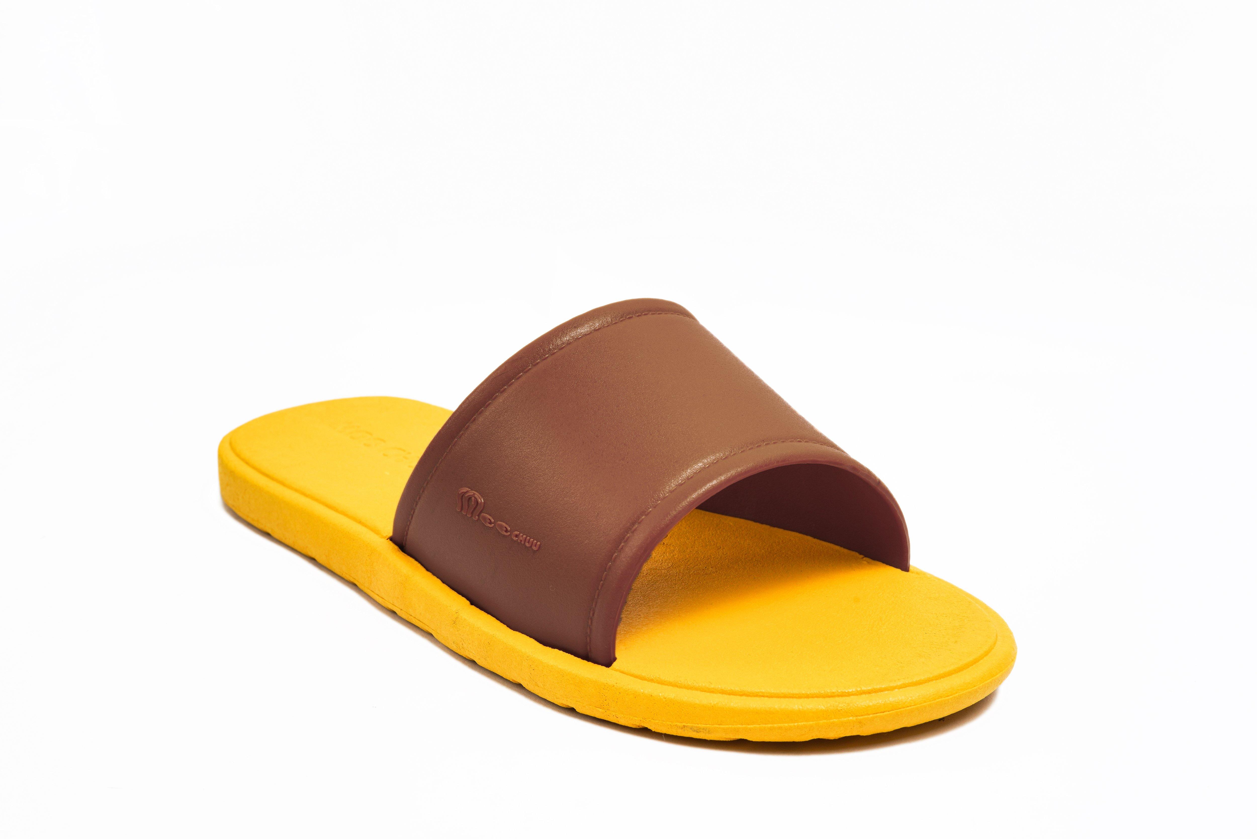 Fluffy Yellow Sole Brown Strap - Moo Chuu India