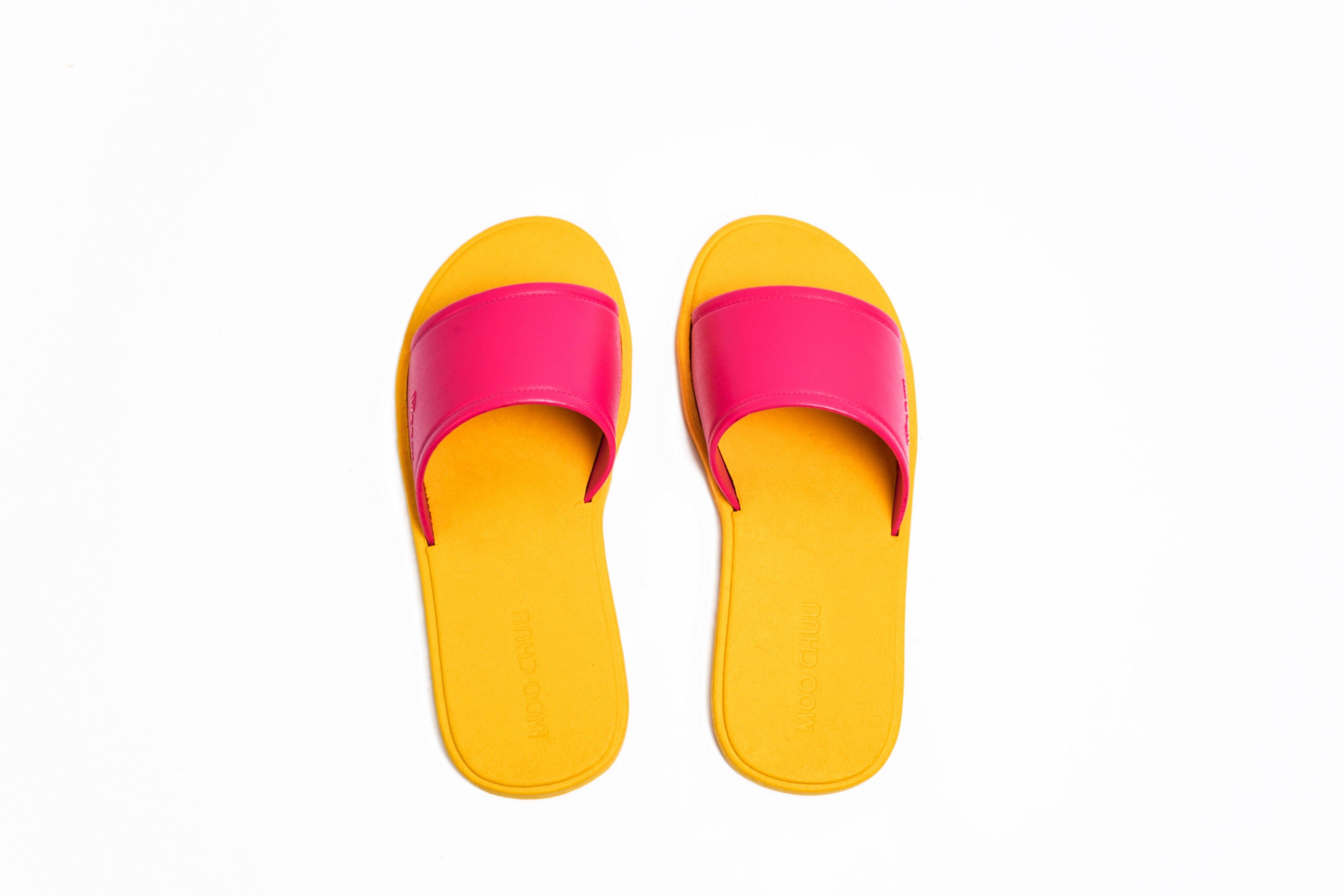 Fluffy Yellow Sole Pink Strap - Moo Chuu India