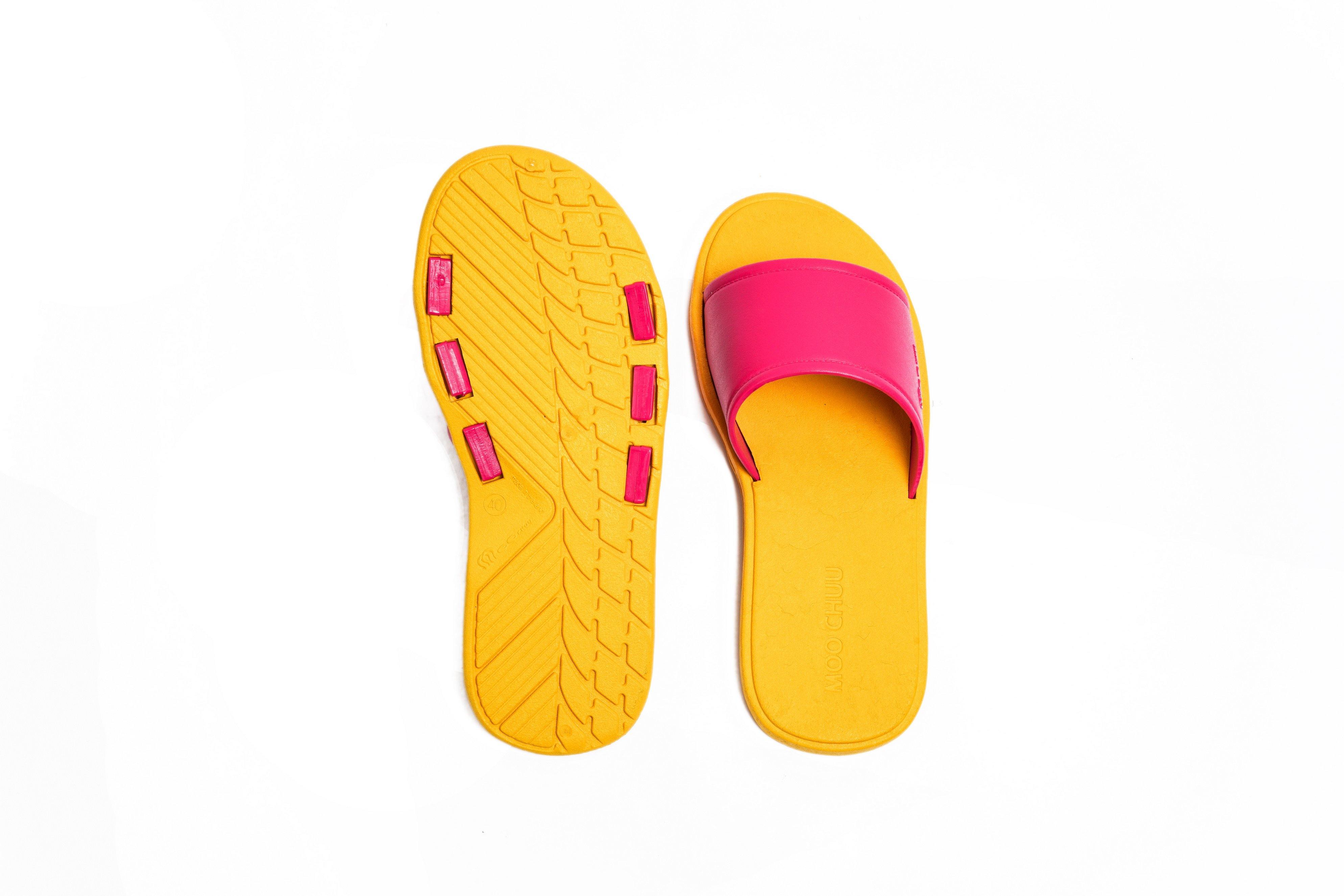 Fluffy Yellow Sole Pink Strap - Moo Chuu India