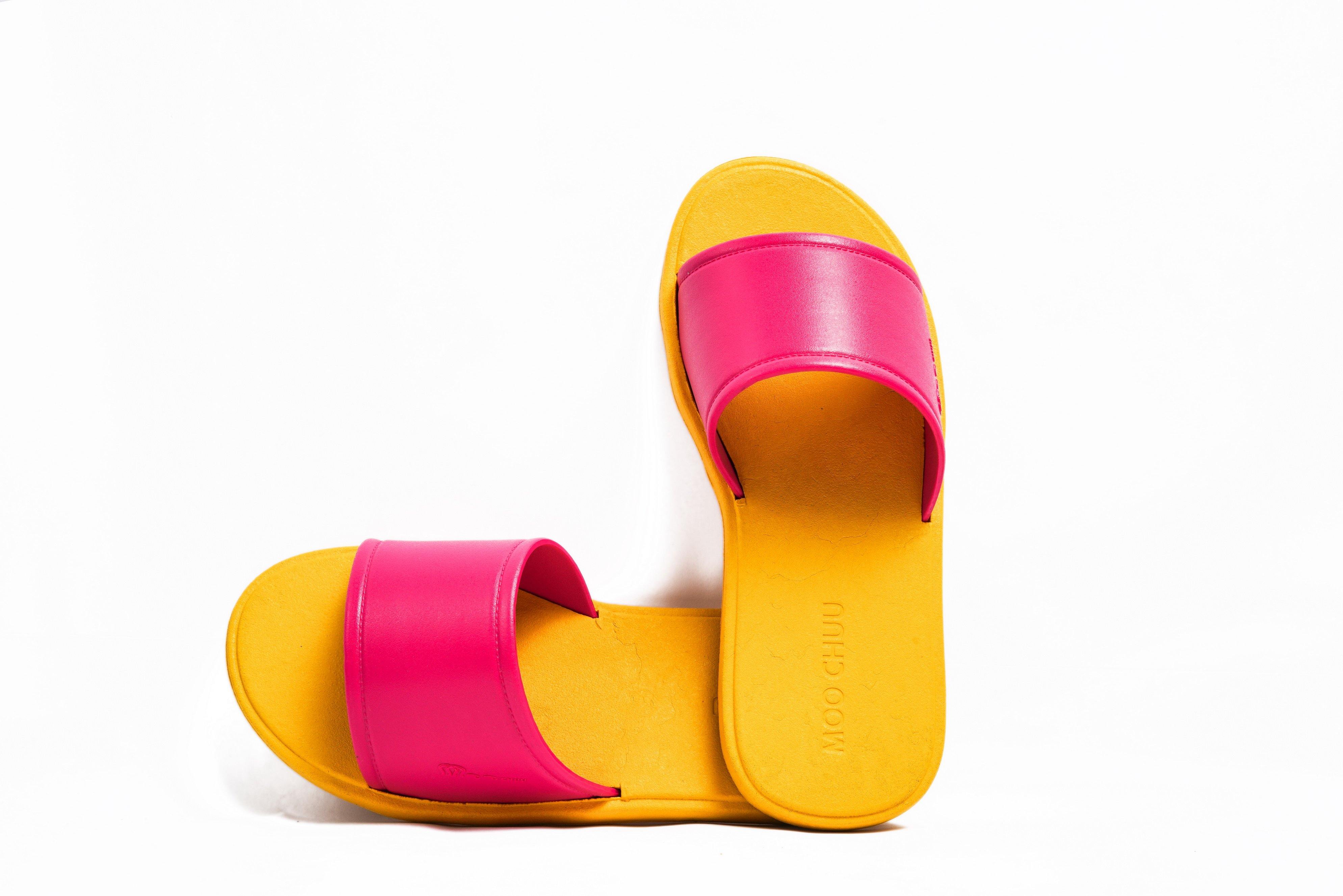 Fluffy Yellow Sole Pink Strap - Moo Chuu India