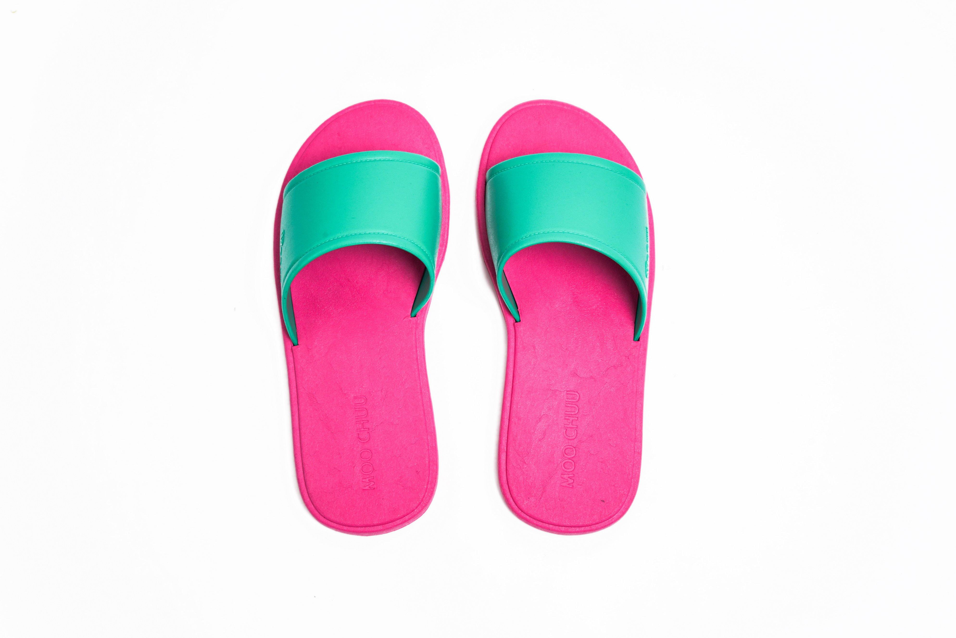 Fluffy Pink Sole Green Strap - Moo Chuu India
