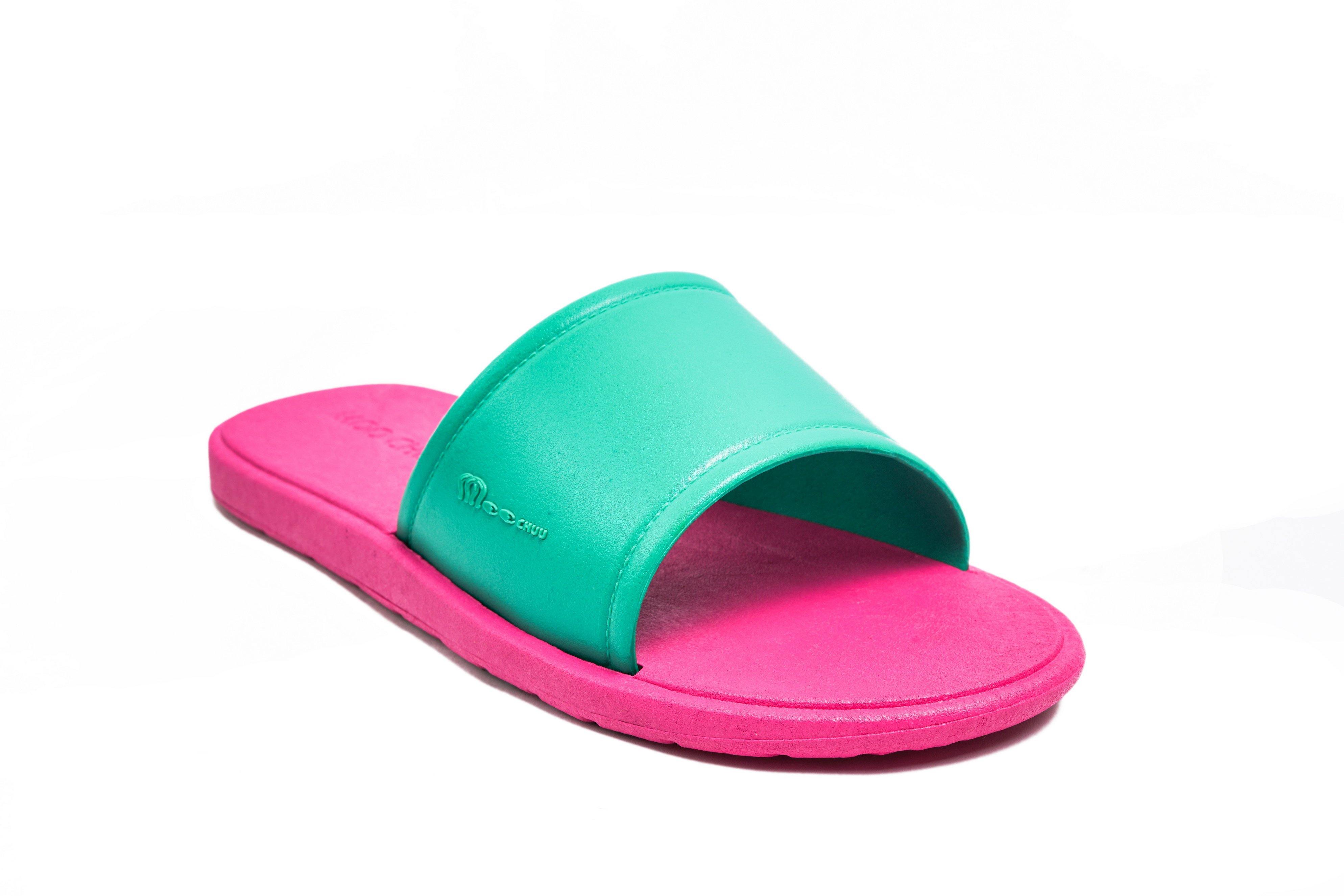 Fluffy Pink Sole Green Strap - Moo Chuu India