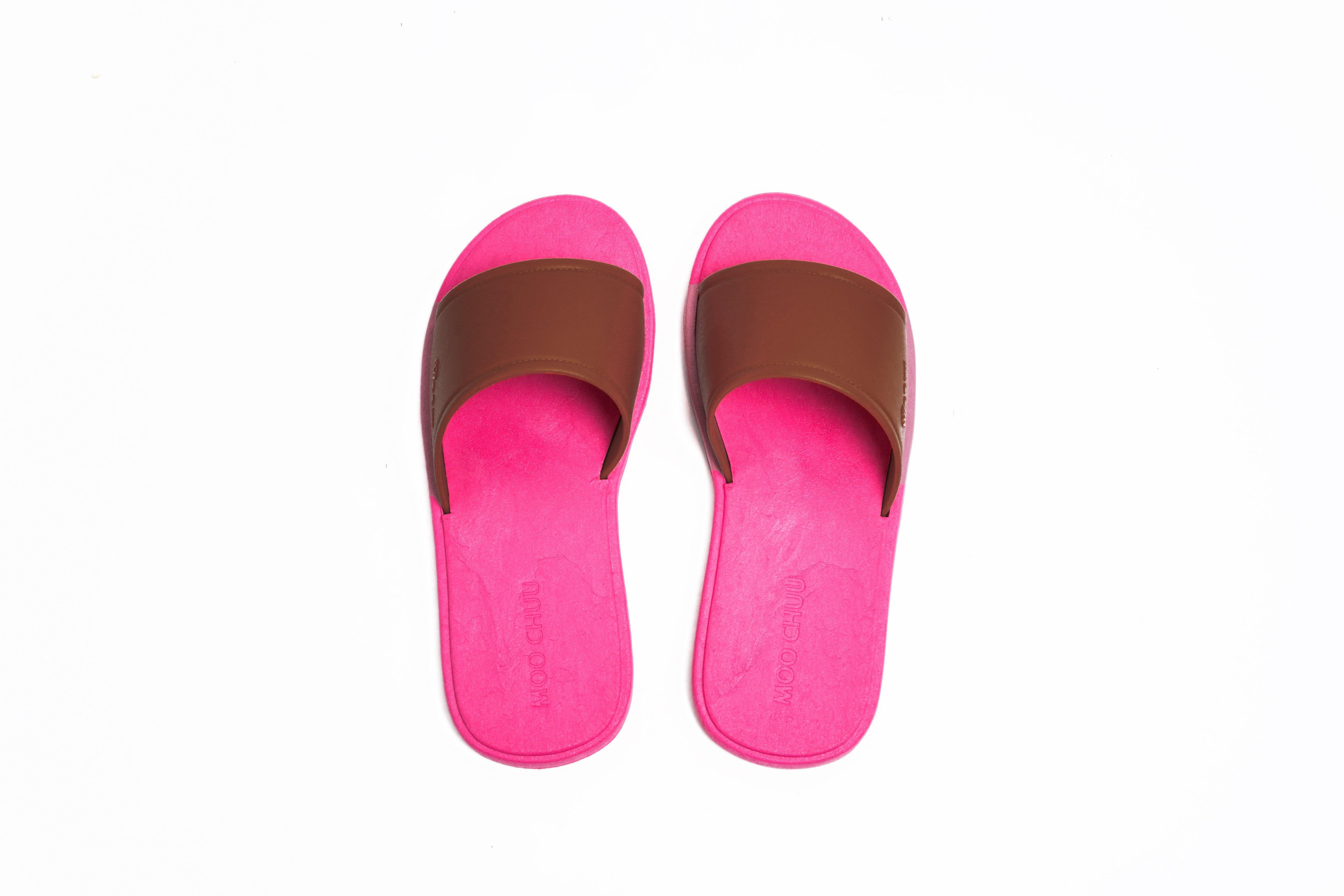 Fluffy Pink Sole Brown Strap - Moo Chuu India