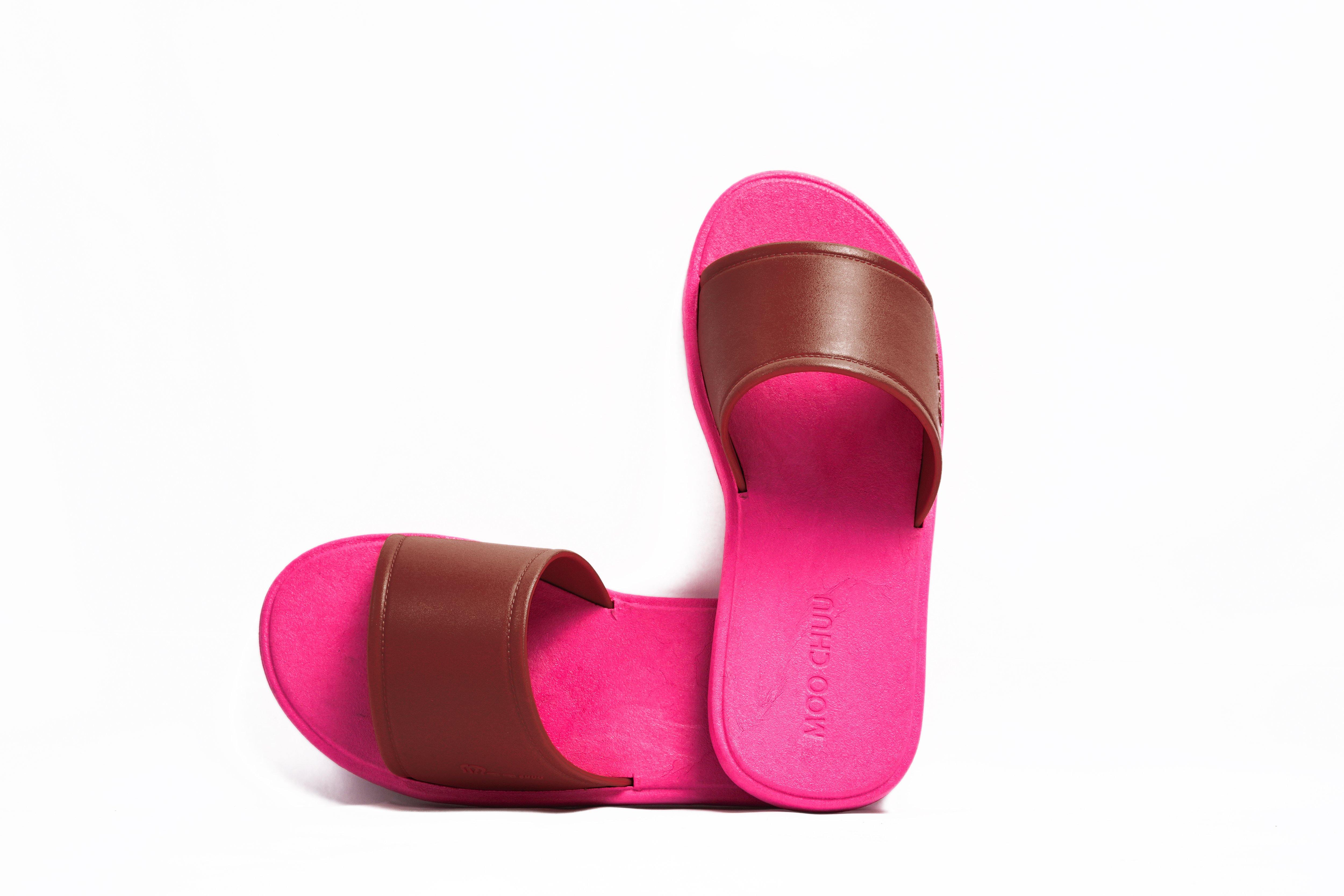 Fluffy Pink Sole Brown Strap - Moo Chuu India
