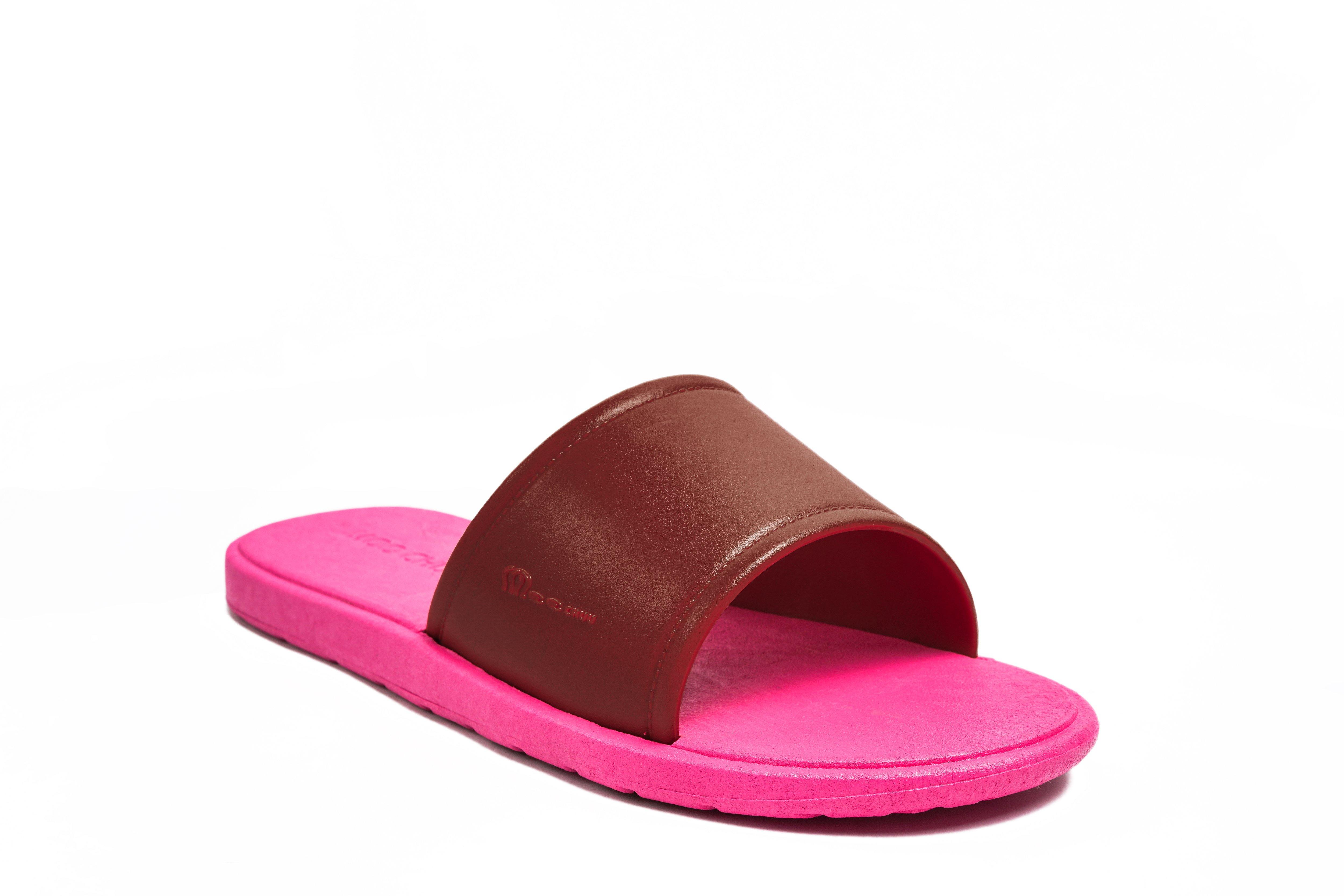 Fluffy Pink Sole Brown Strap - Moo Chuu India