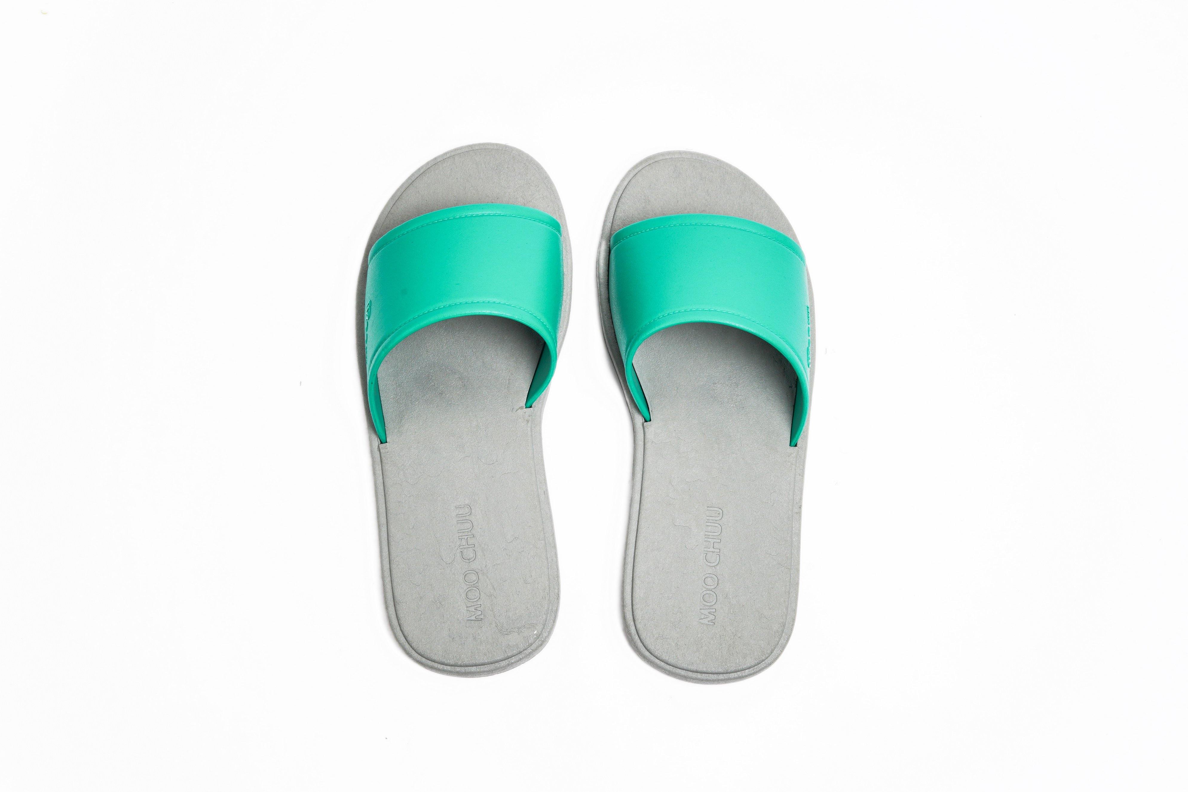Fluffy Grey Sole Green Strap - Moo Chuu India