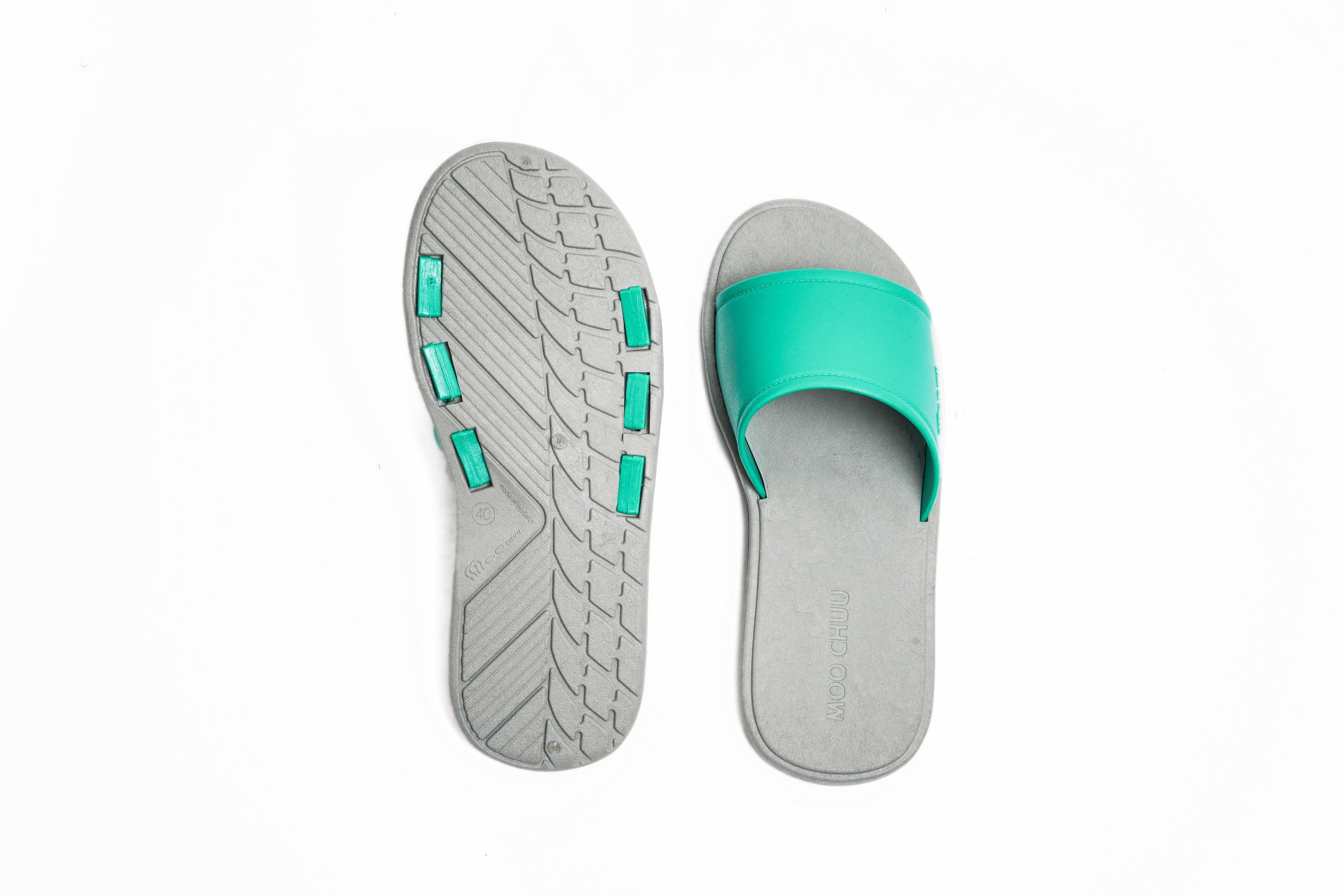 Fluffy Grey Sole Green Strap - Moo Chuu India