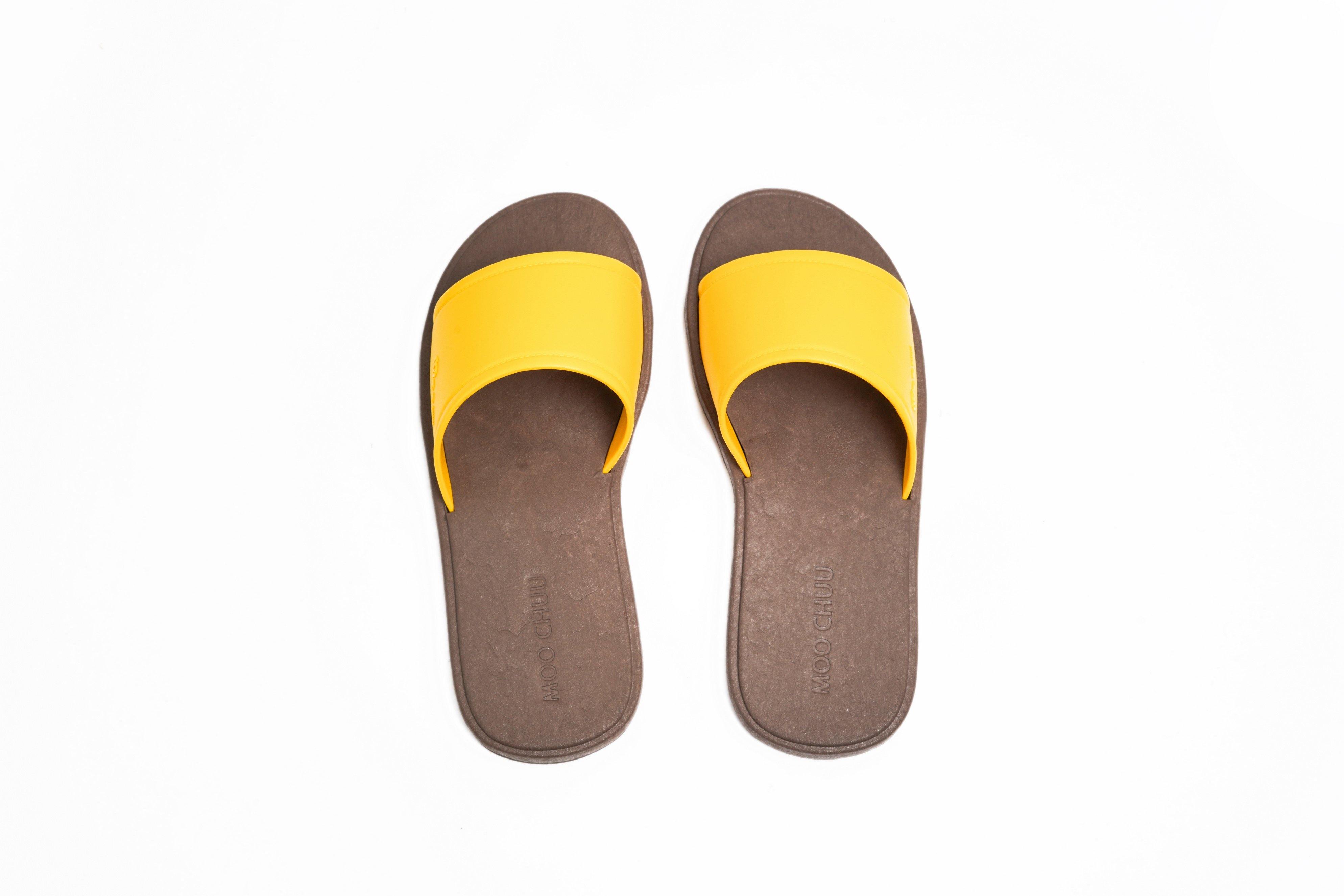 Fluffy Brown Sole Yellow Strap - Moo Chuu India