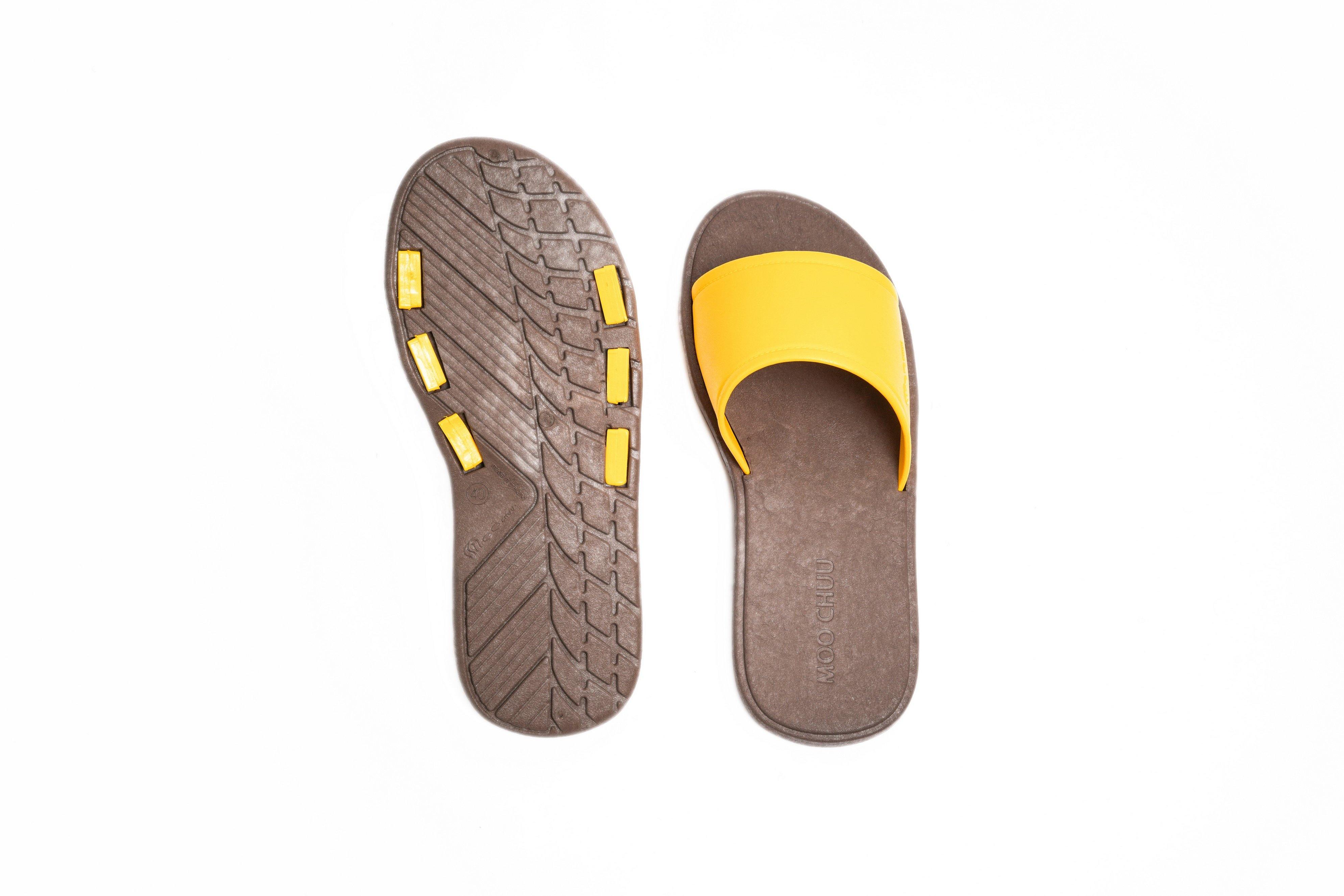 Fluffy Brown Sole Yellow Strap - Moo Chuu India