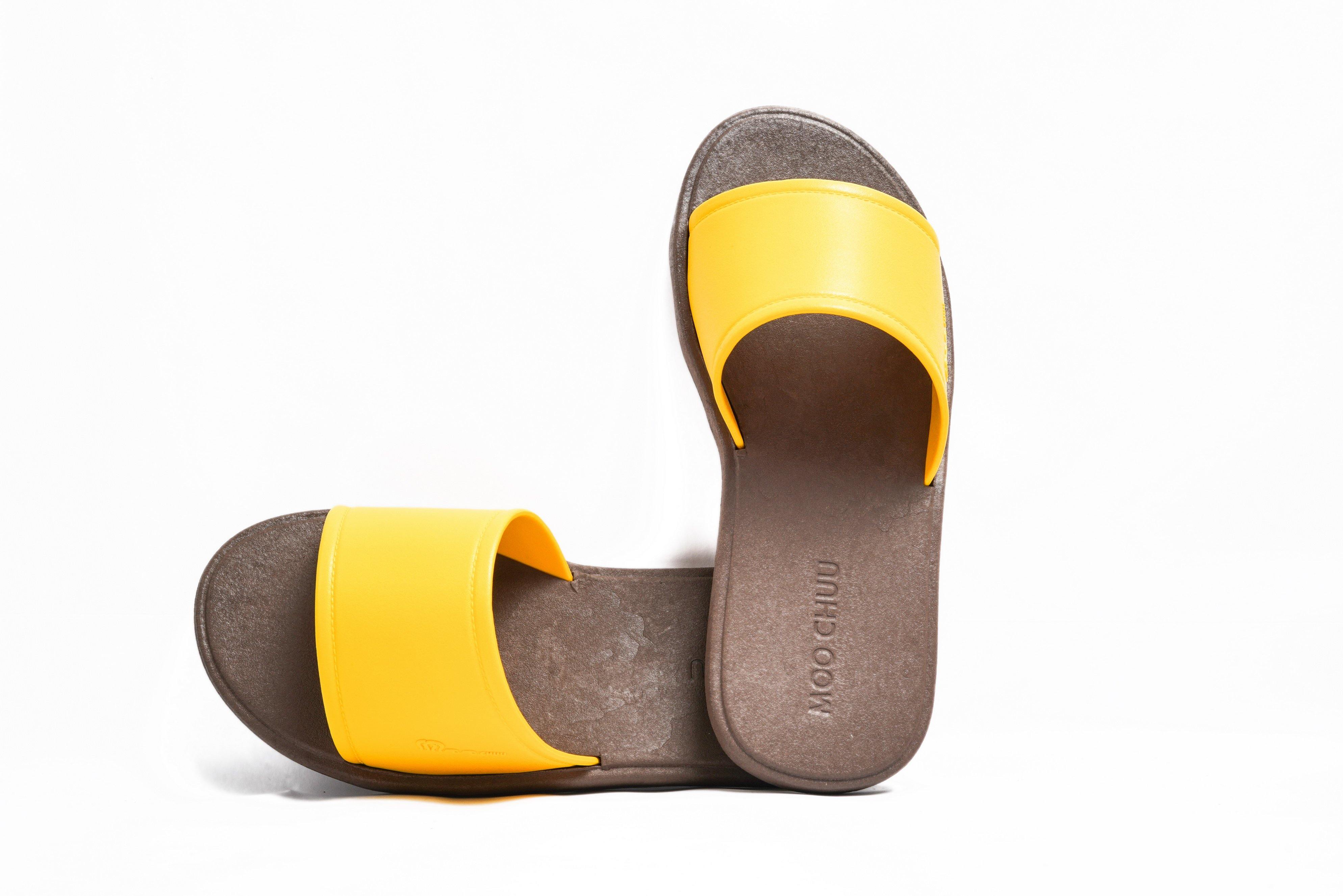 Fluffy Brown Sole Yellow Strap - Moo Chuu India