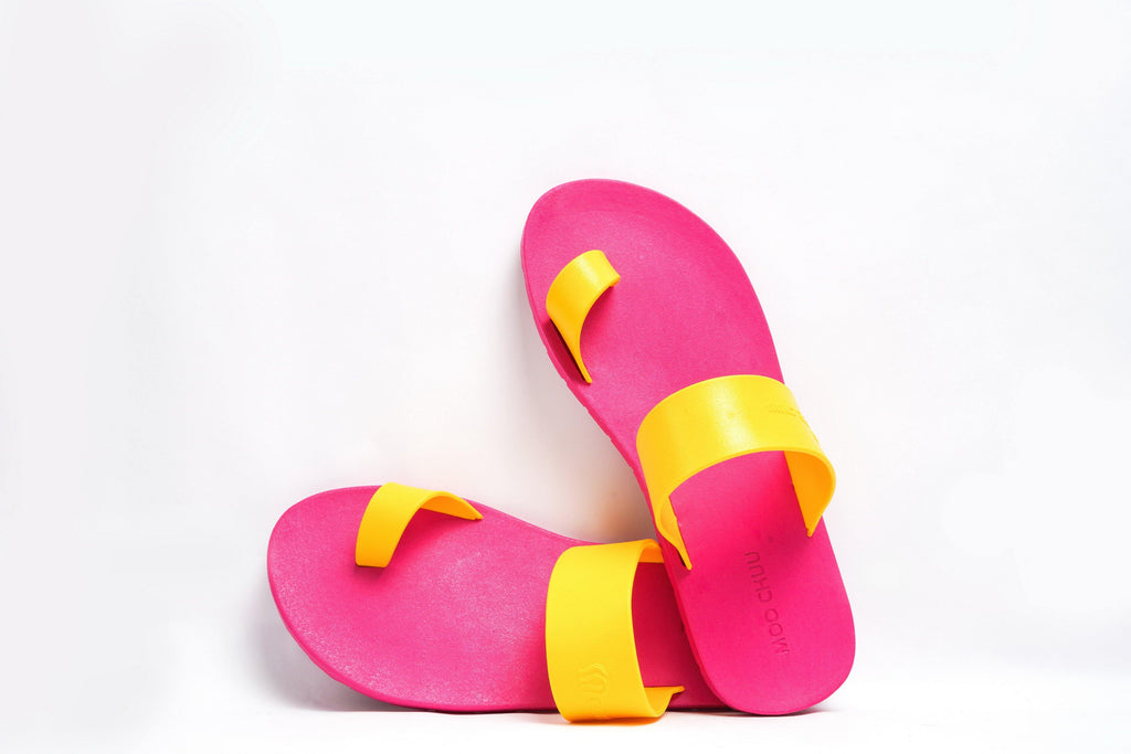 Pop Thumb Pink Sole Yellow Strap - Moo Chuu India