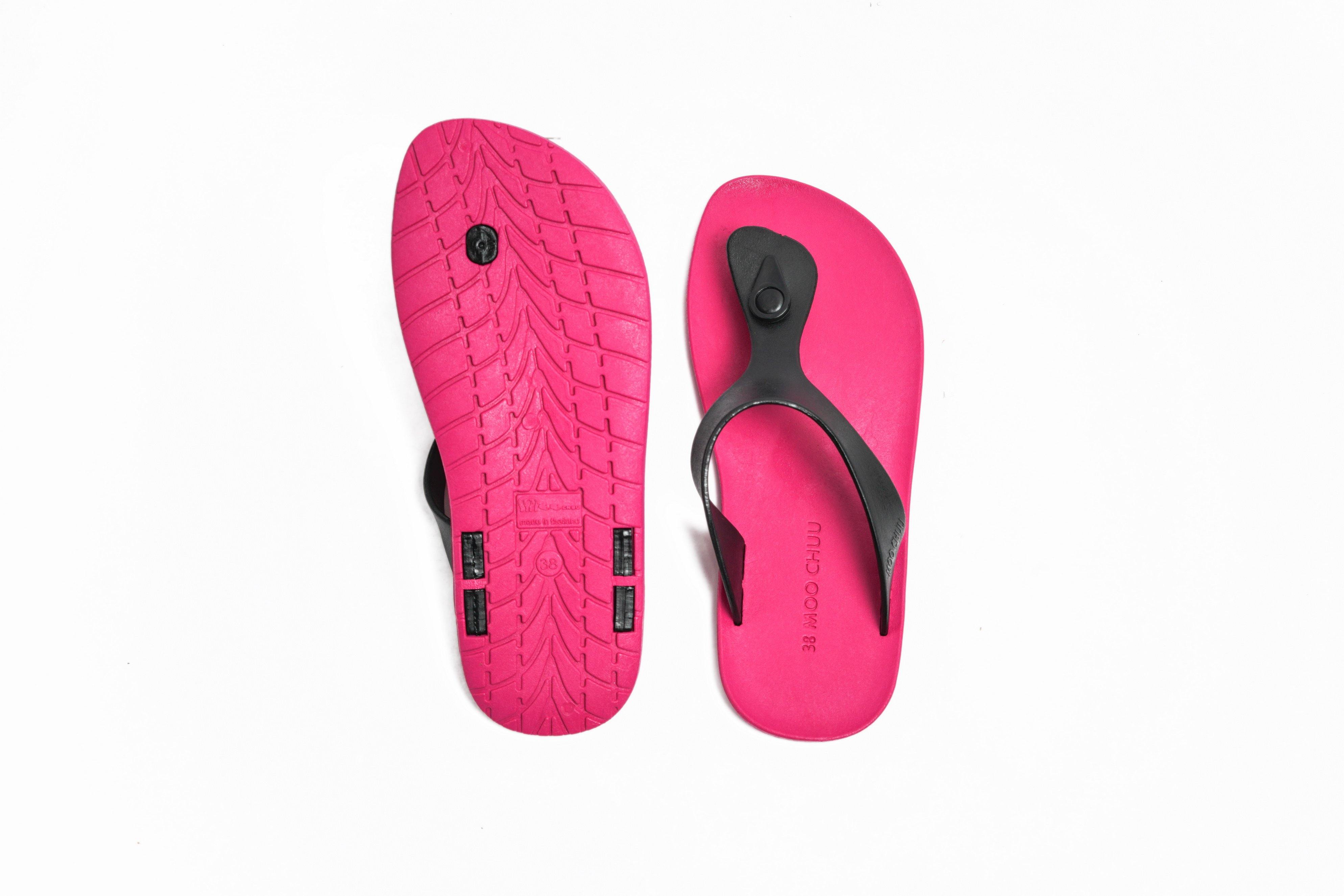 Candy Pink Sole Black Strap - Moo Chuu India