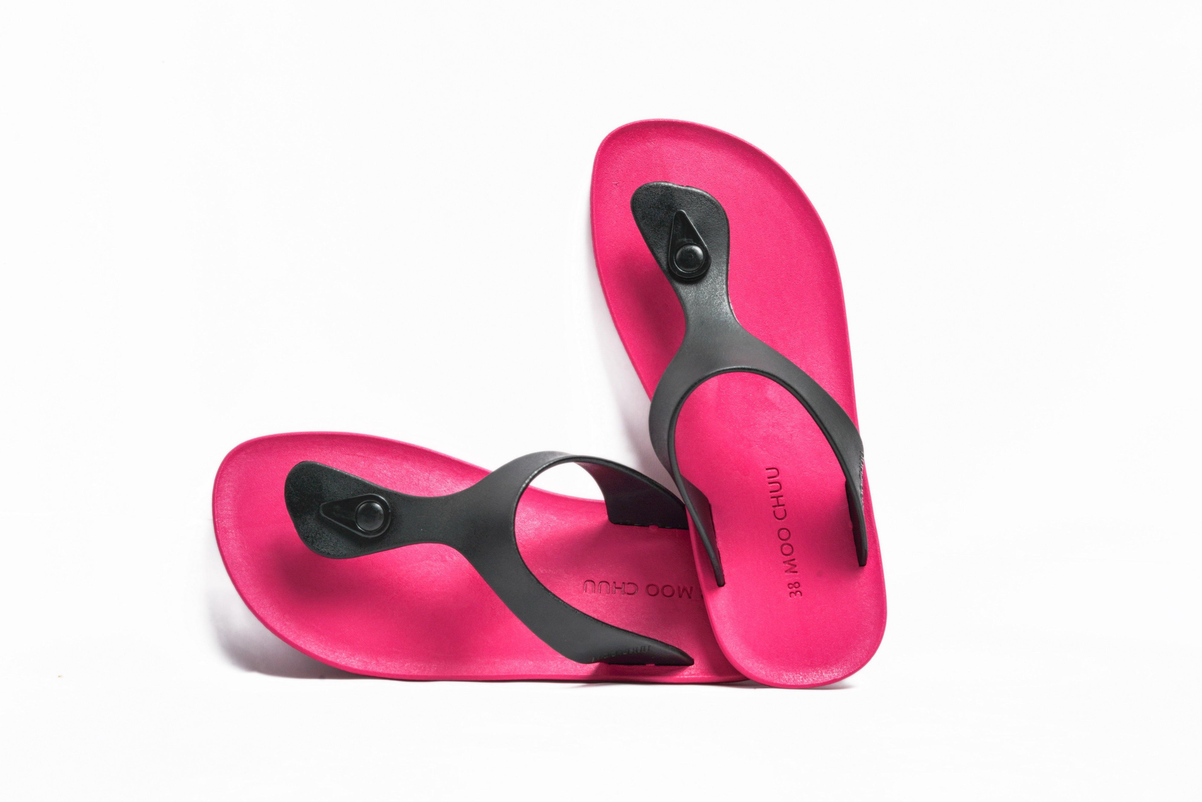 Candy Pink Sole Black Strap - Moo Chuu India
