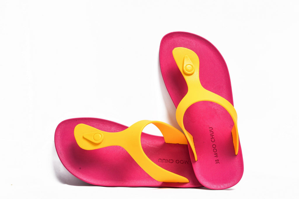 Candy Pink Sole Yellow Strap - Moo Chuu India