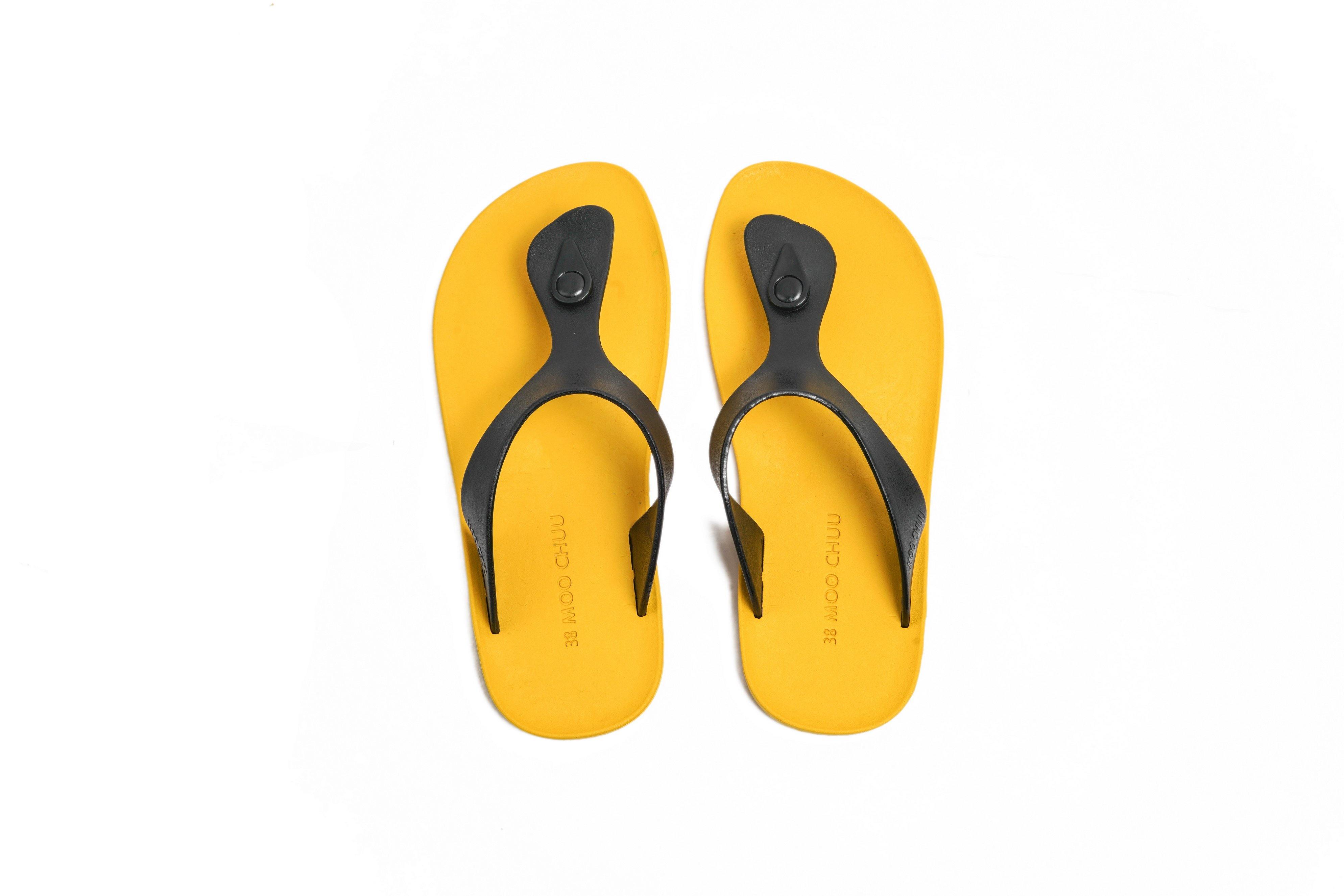 Candy Yellow Sole Black Strap - Moo Chuu India