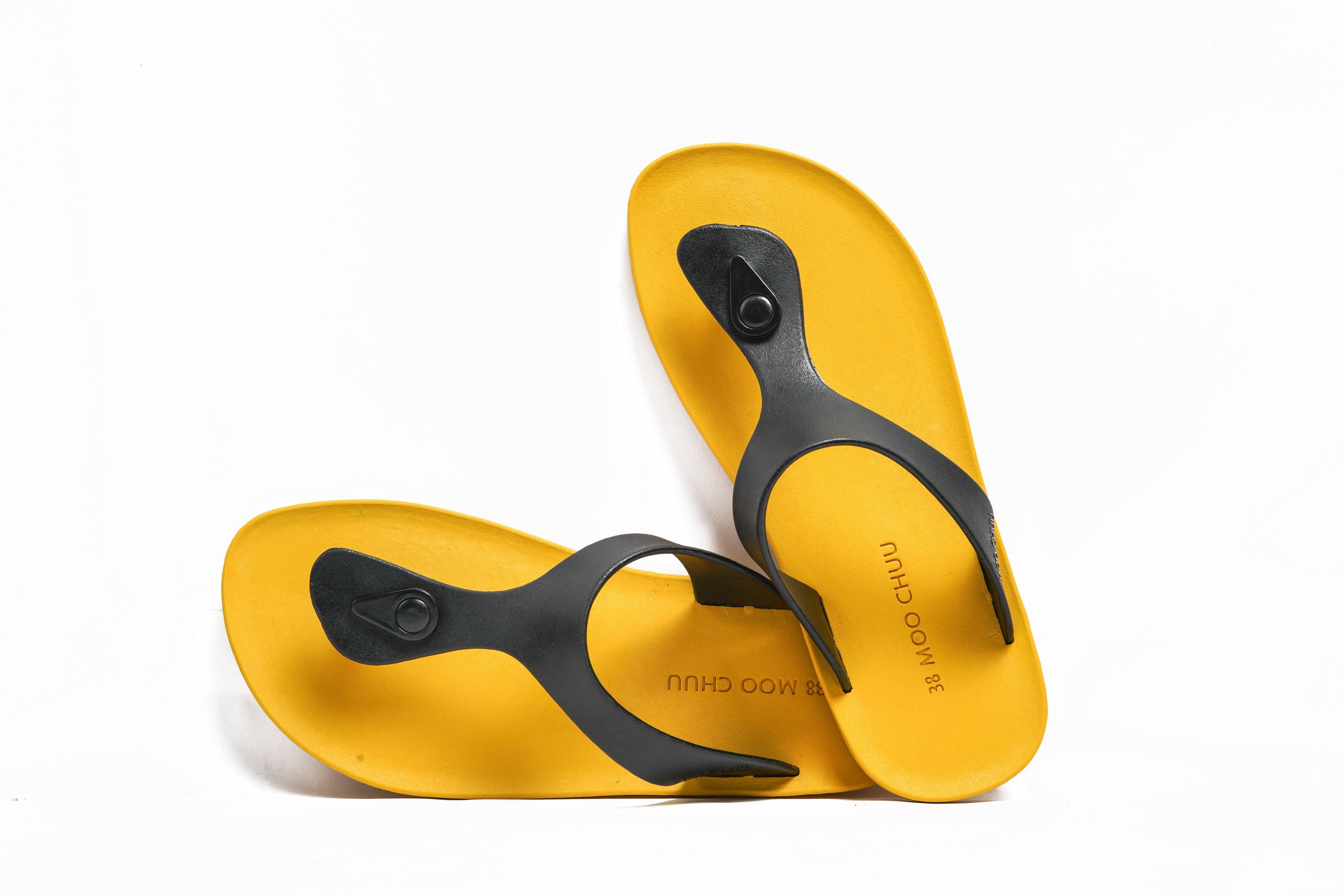 Candy Yellow Sole Black Strap - Moo Chuu India