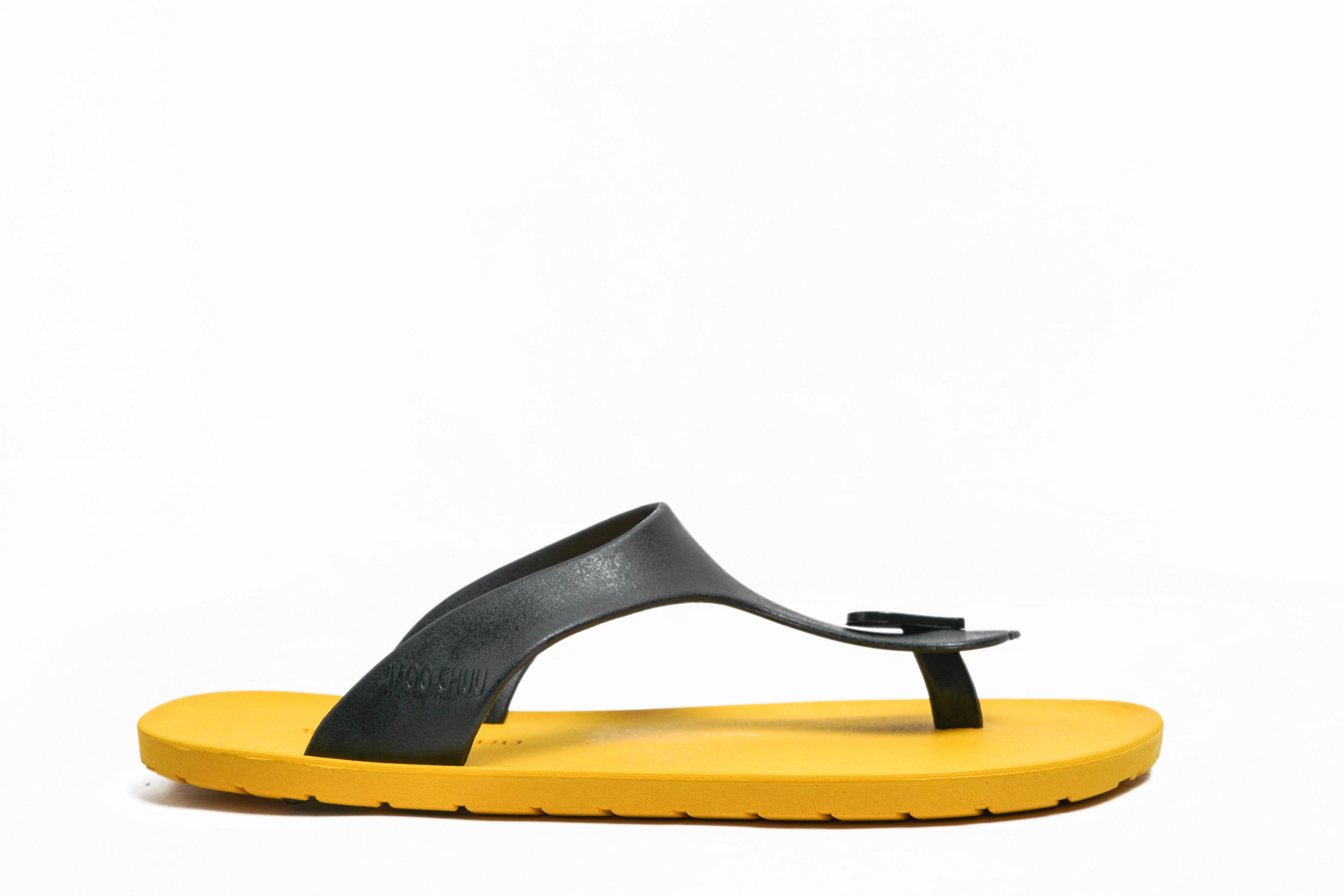 Candy Yellow Sole Black Strap - Moo Chuu India