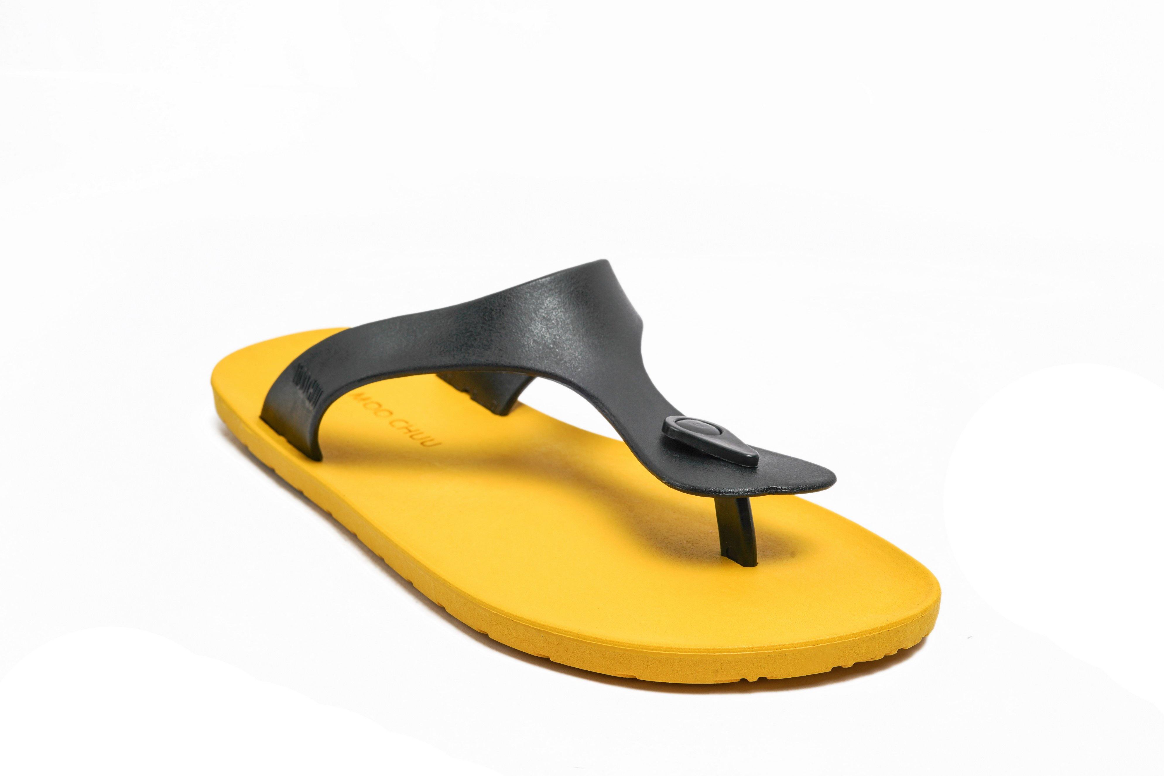 Candy Yellow Sole Black Strap - Moo Chuu India