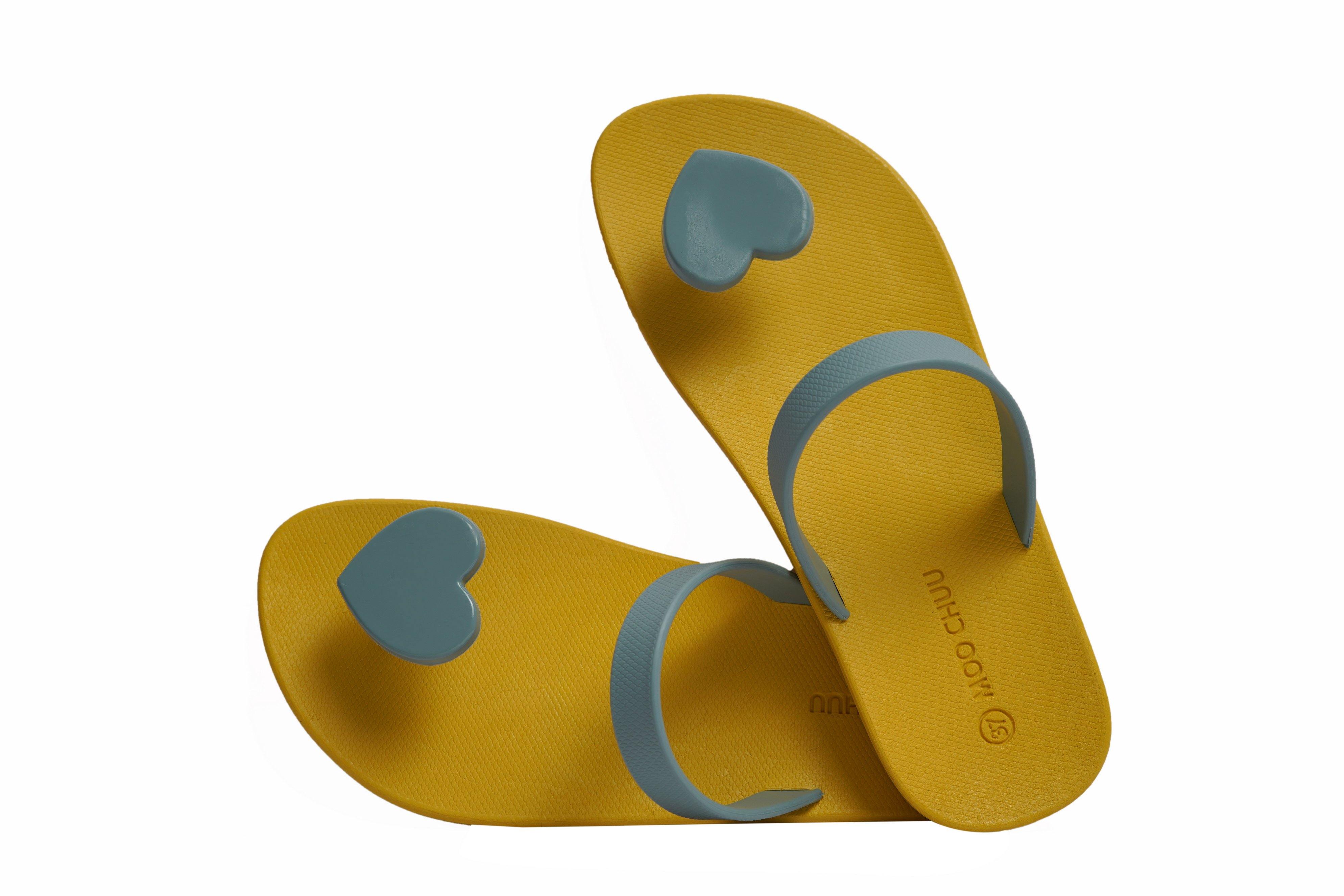 Sweety Heart Yellow Sole Grey Strap - Moo Chuu India