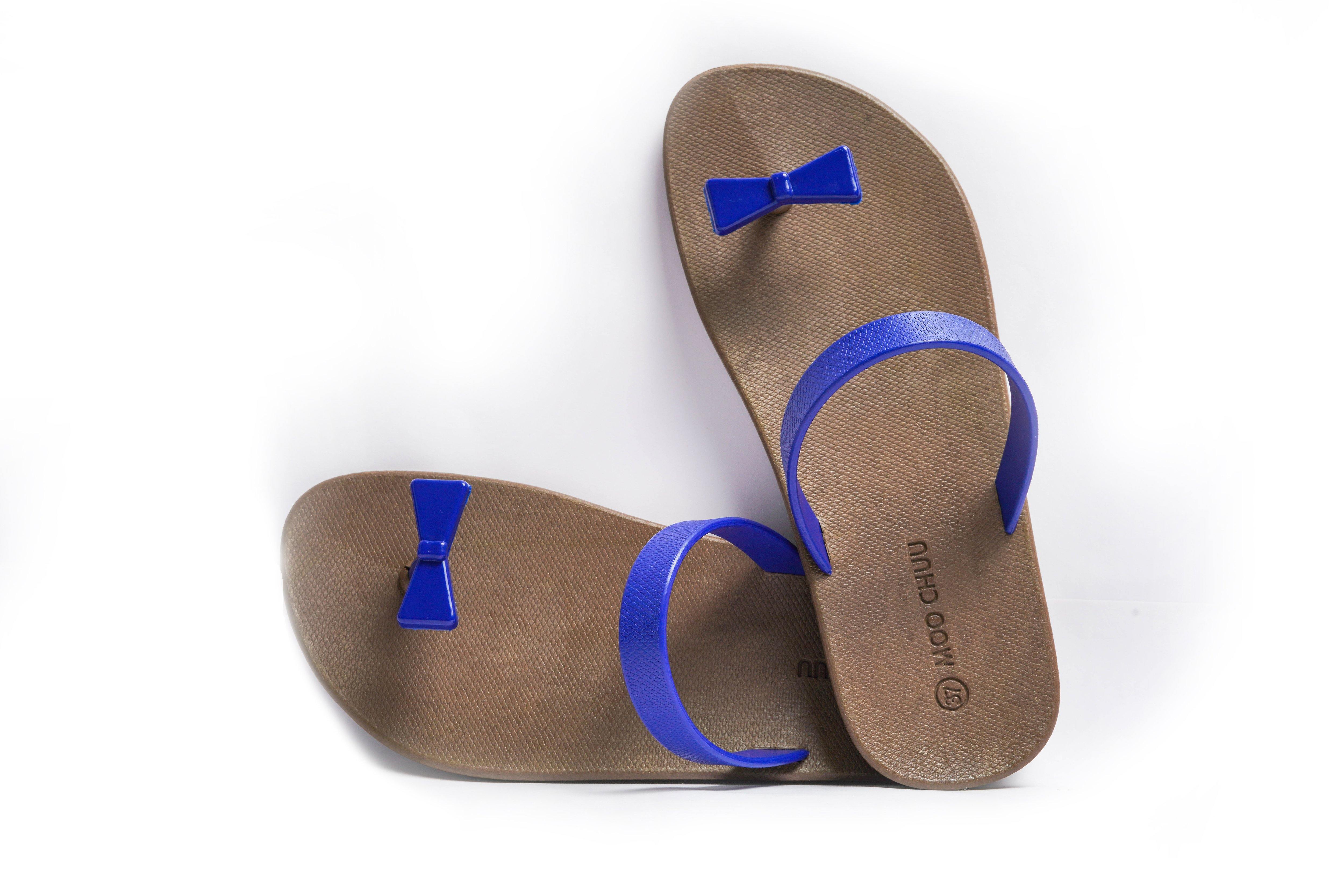 Sweety Bow Brown Sole Blue Strap - Moo Chuu India