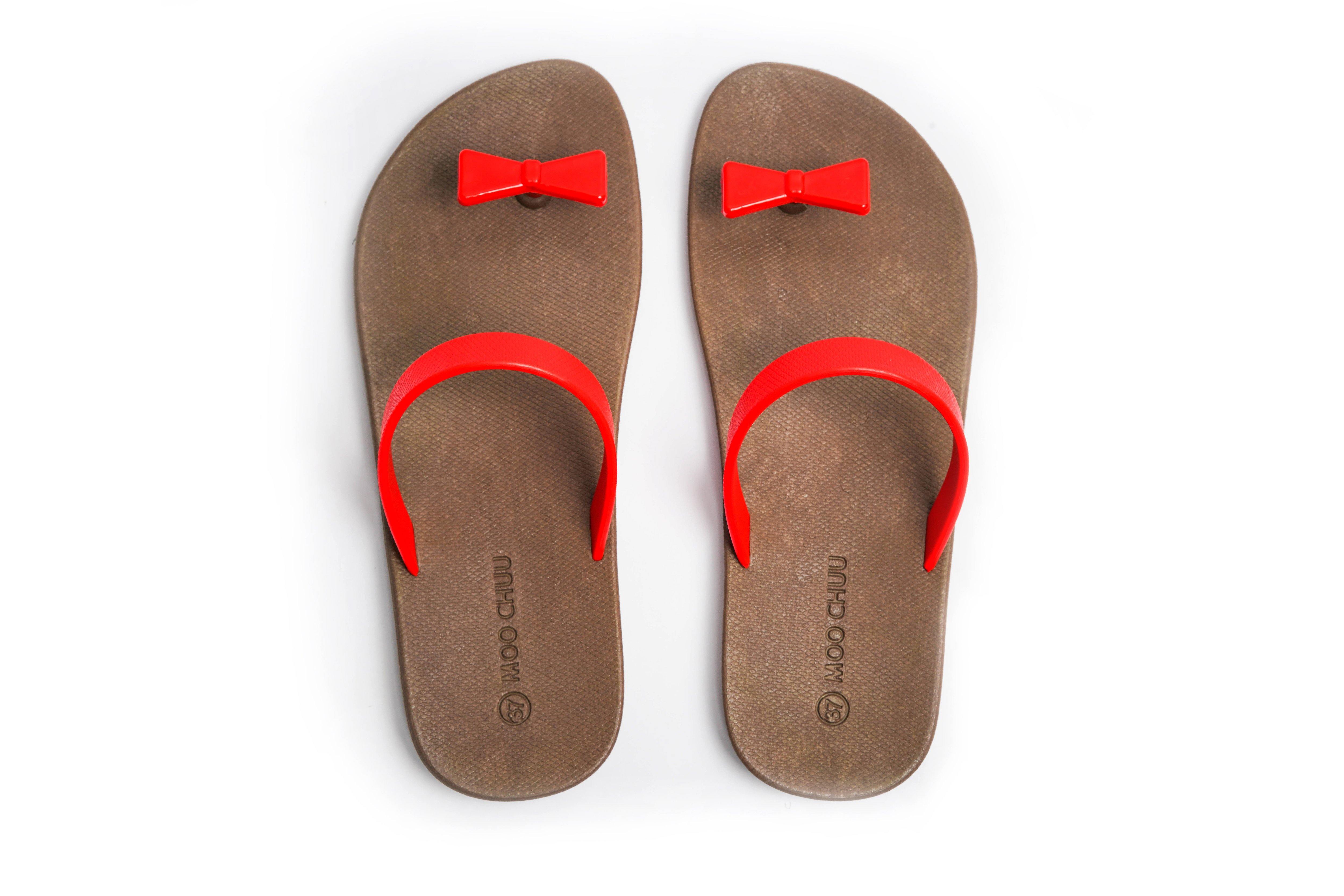 Sweety Bow Brown Sole Red Strap - Moo Chuu India