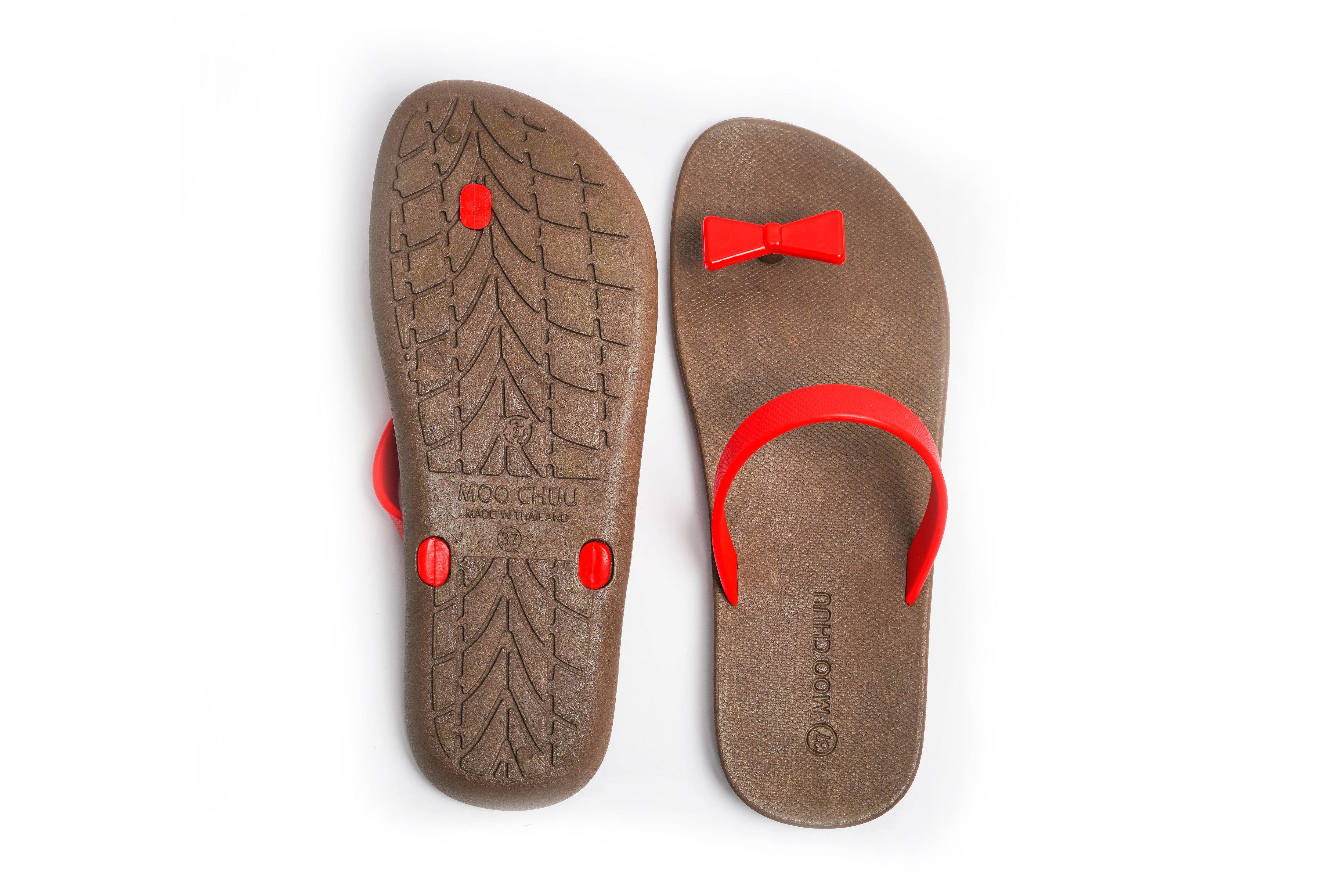 Sweety Bow Brown Sole Red Strap - Moo Chuu India