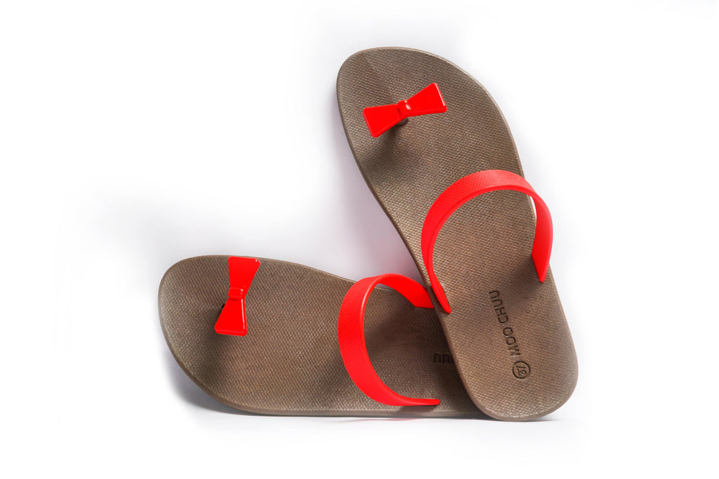 Sweety Bow Brown Sole Red Strap - Moo Chuu India