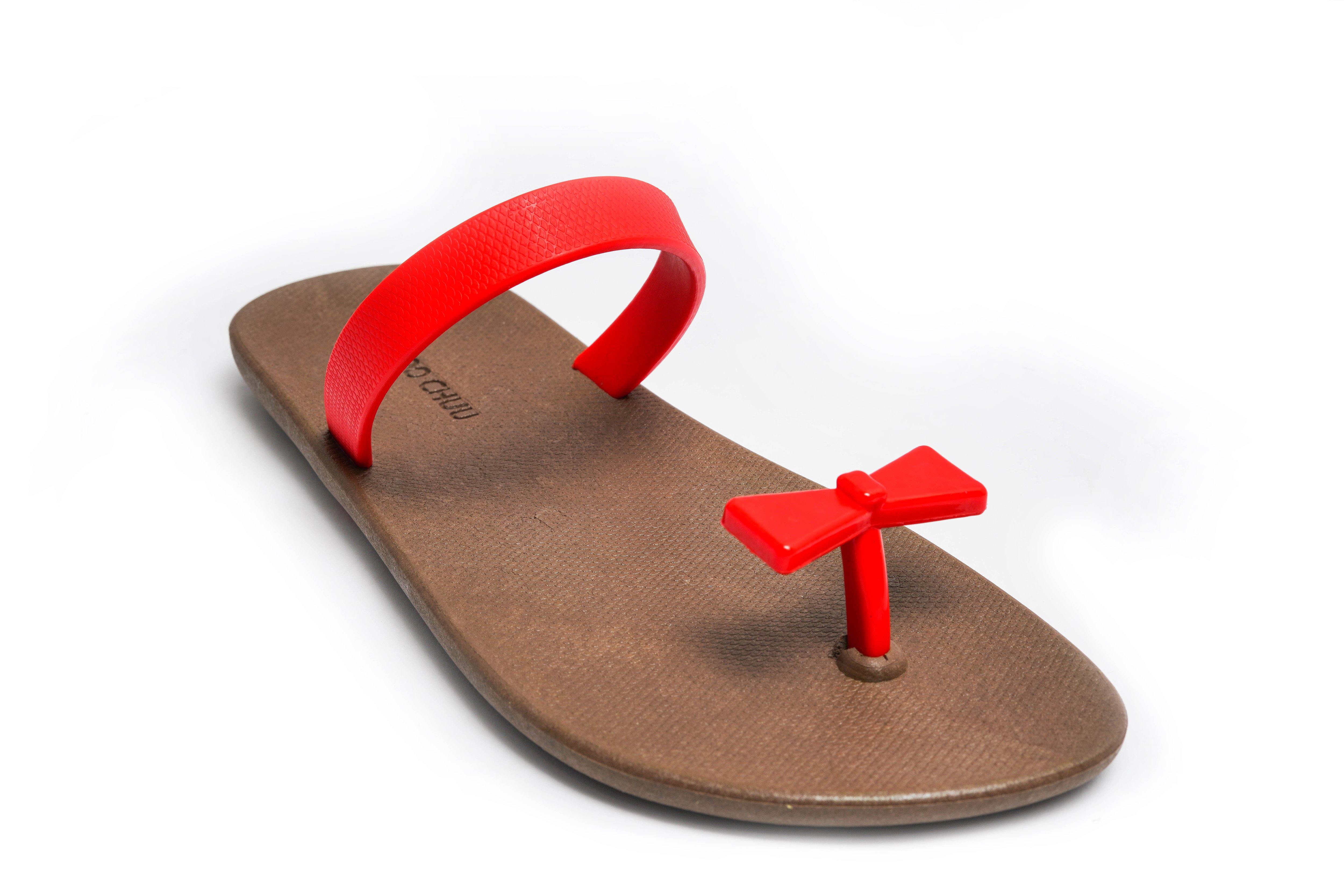 Sweety Bow Brown Sole Red Strap - Moo Chuu India
