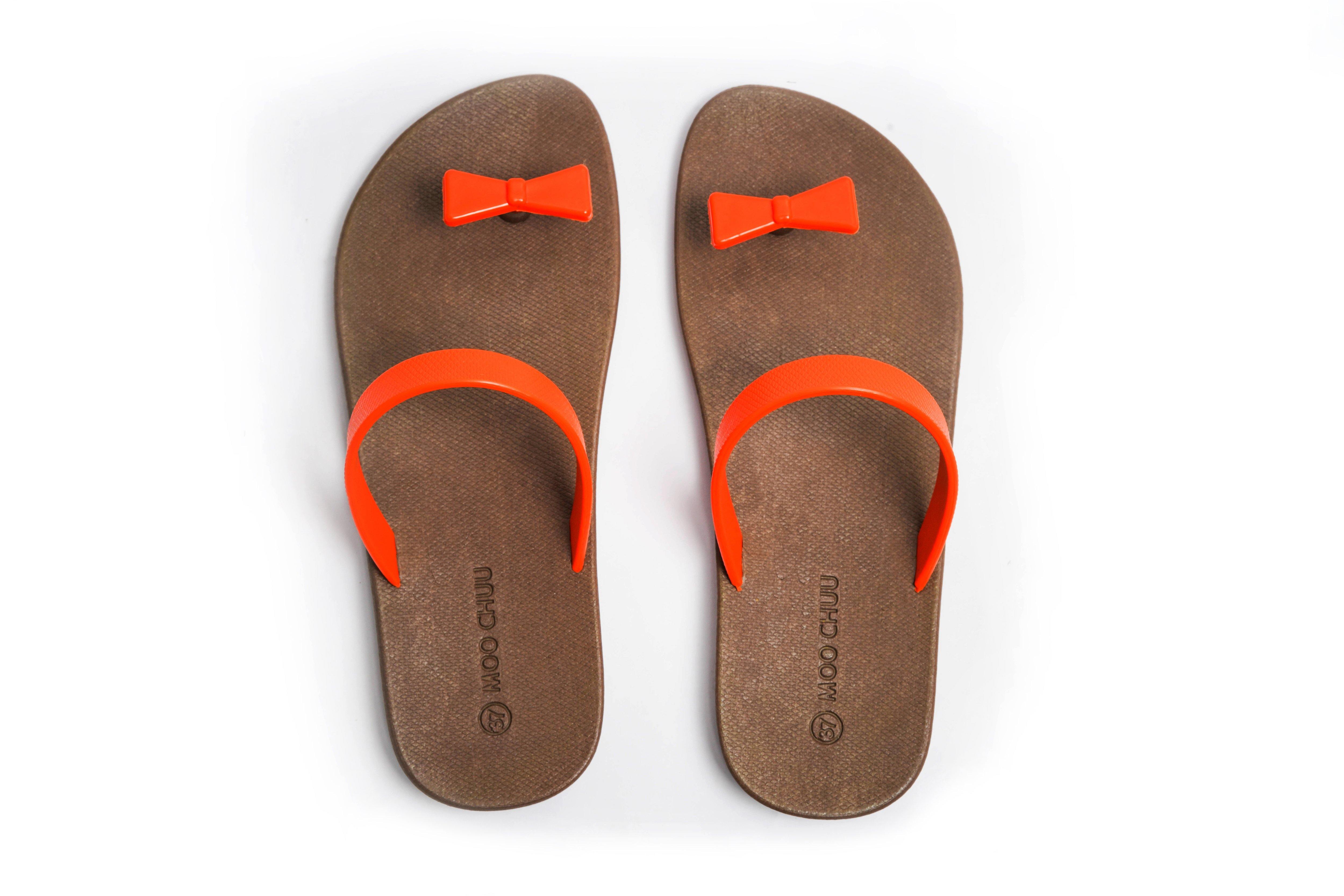 Sweety Bow Brown Sole Orange Strap - Moo Chuu India