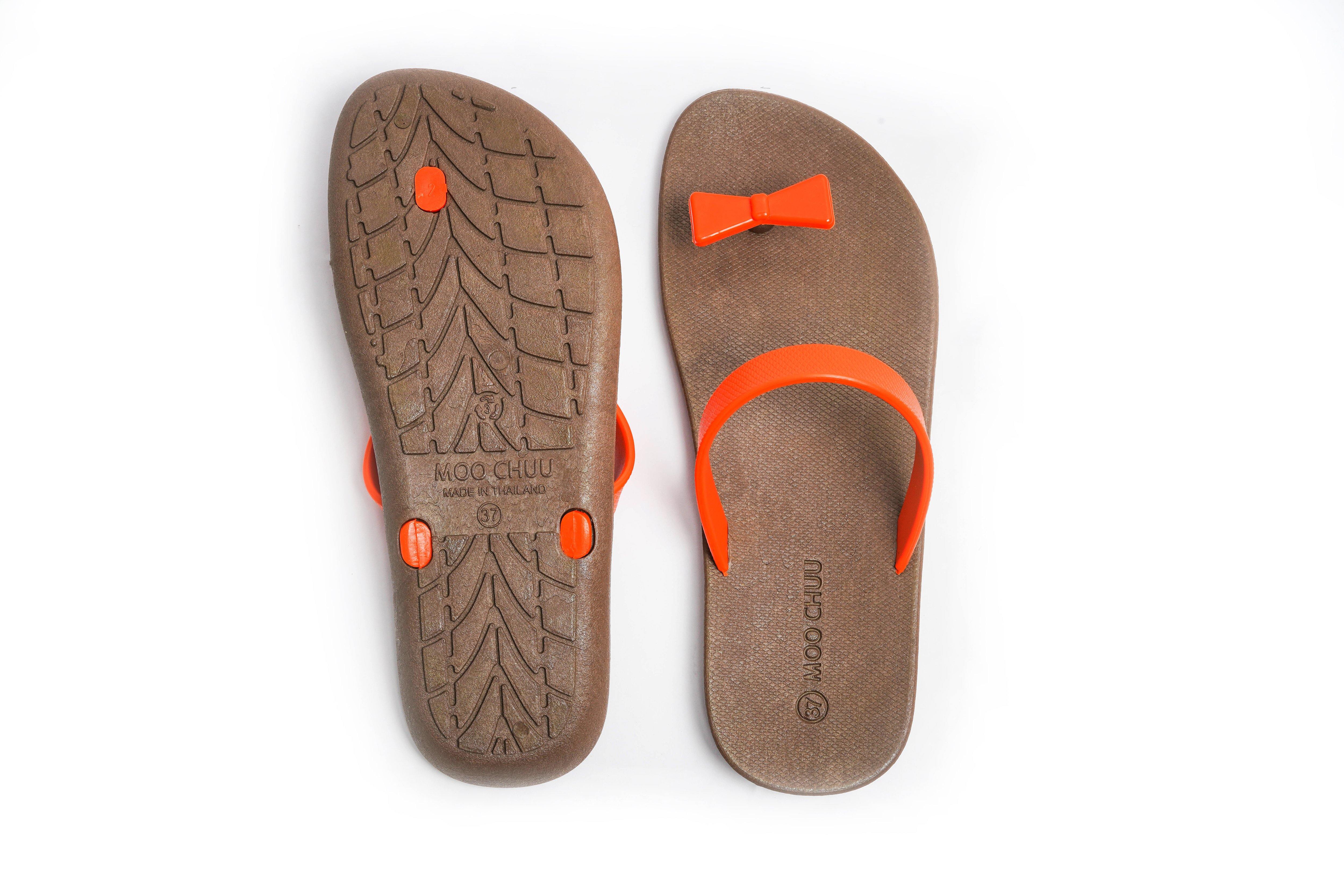 Sweety Bow Brown Sole Orange Strap - Moo Chuu India