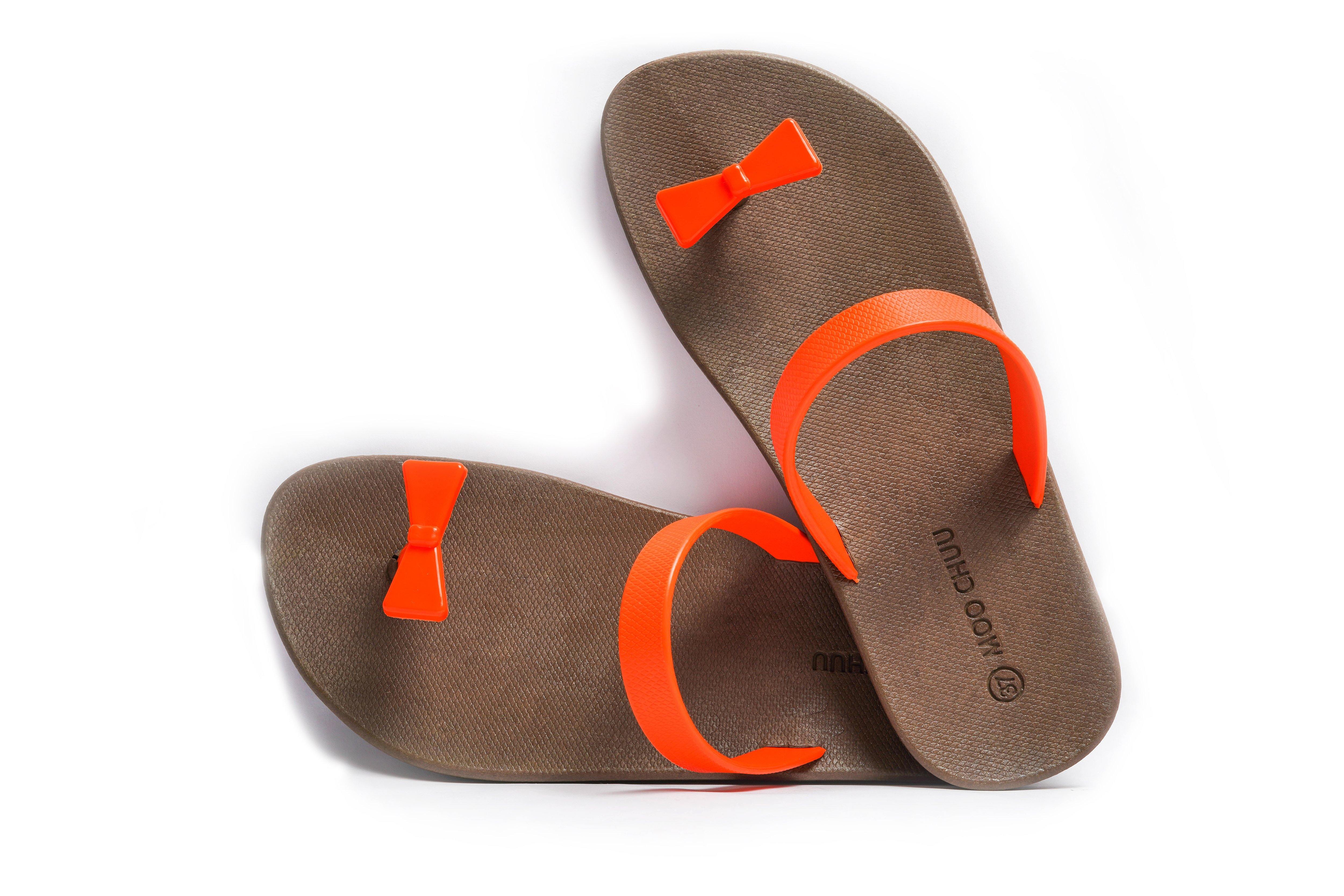 Sweety Bow Brown Sole Orange Strap - Moo Chuu India