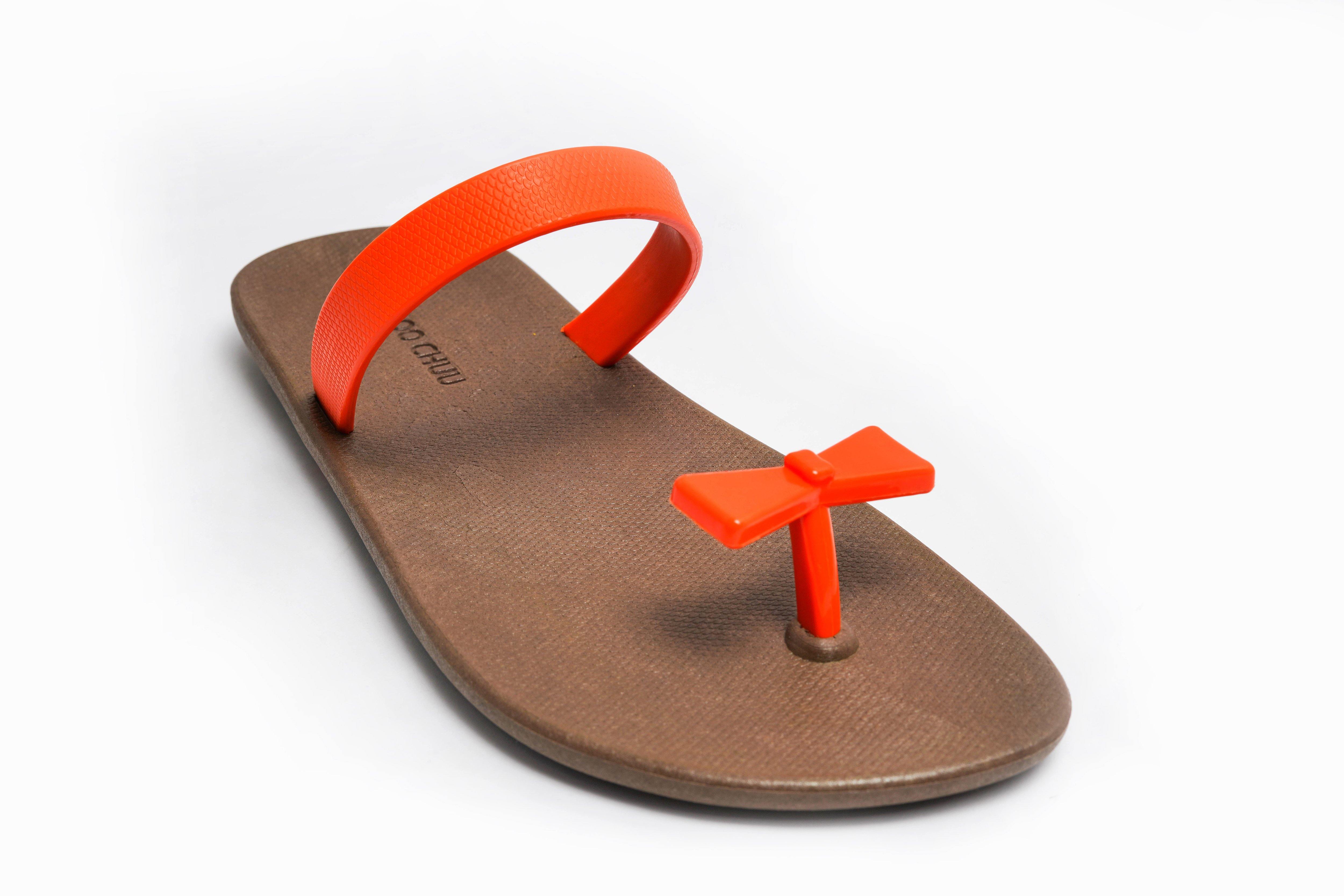 Sweety Bow Brown Sole Orange Strap - Moo Chuu India