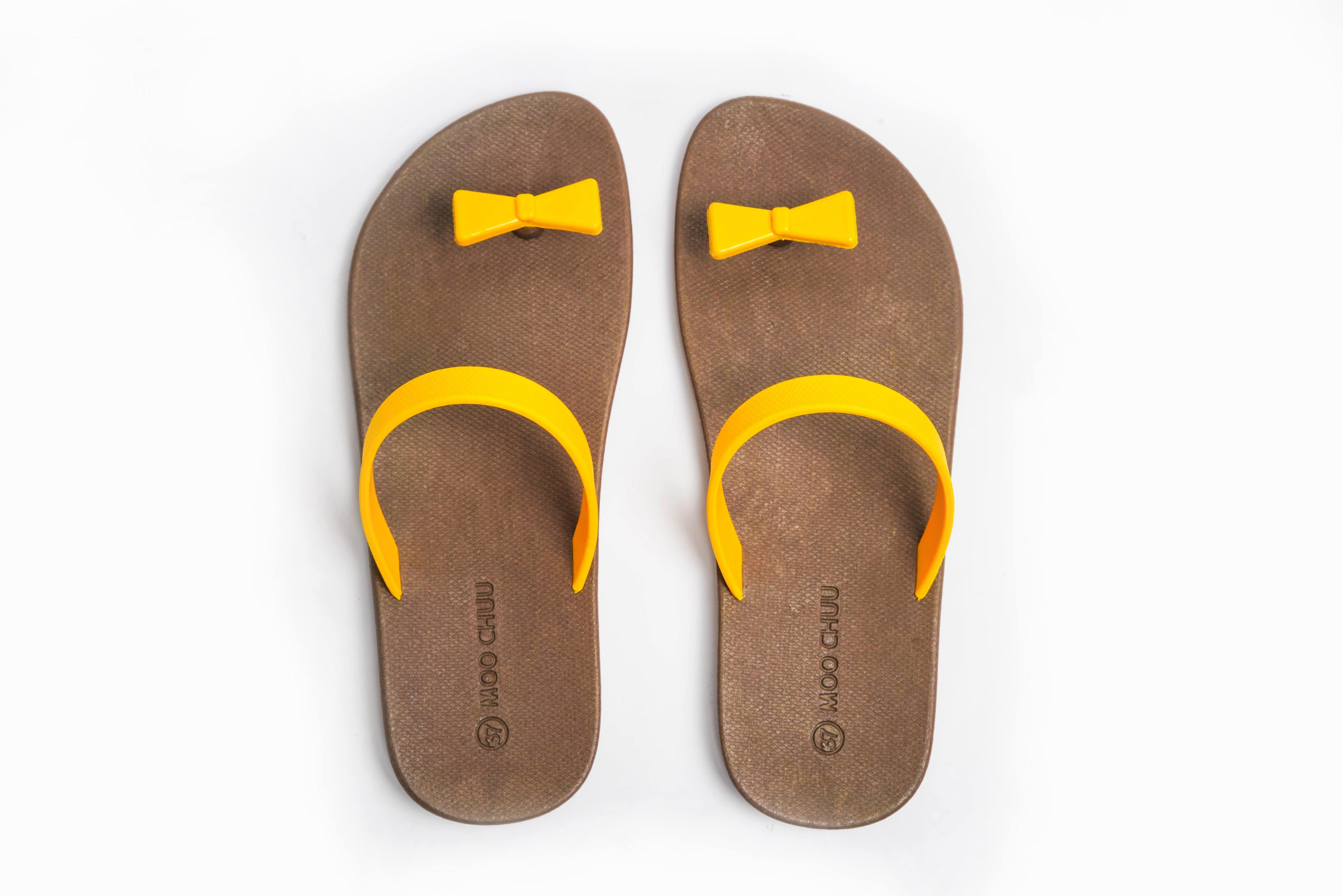 Sweety Bow Brown Sole Yellow Strap - Moo Chuu India