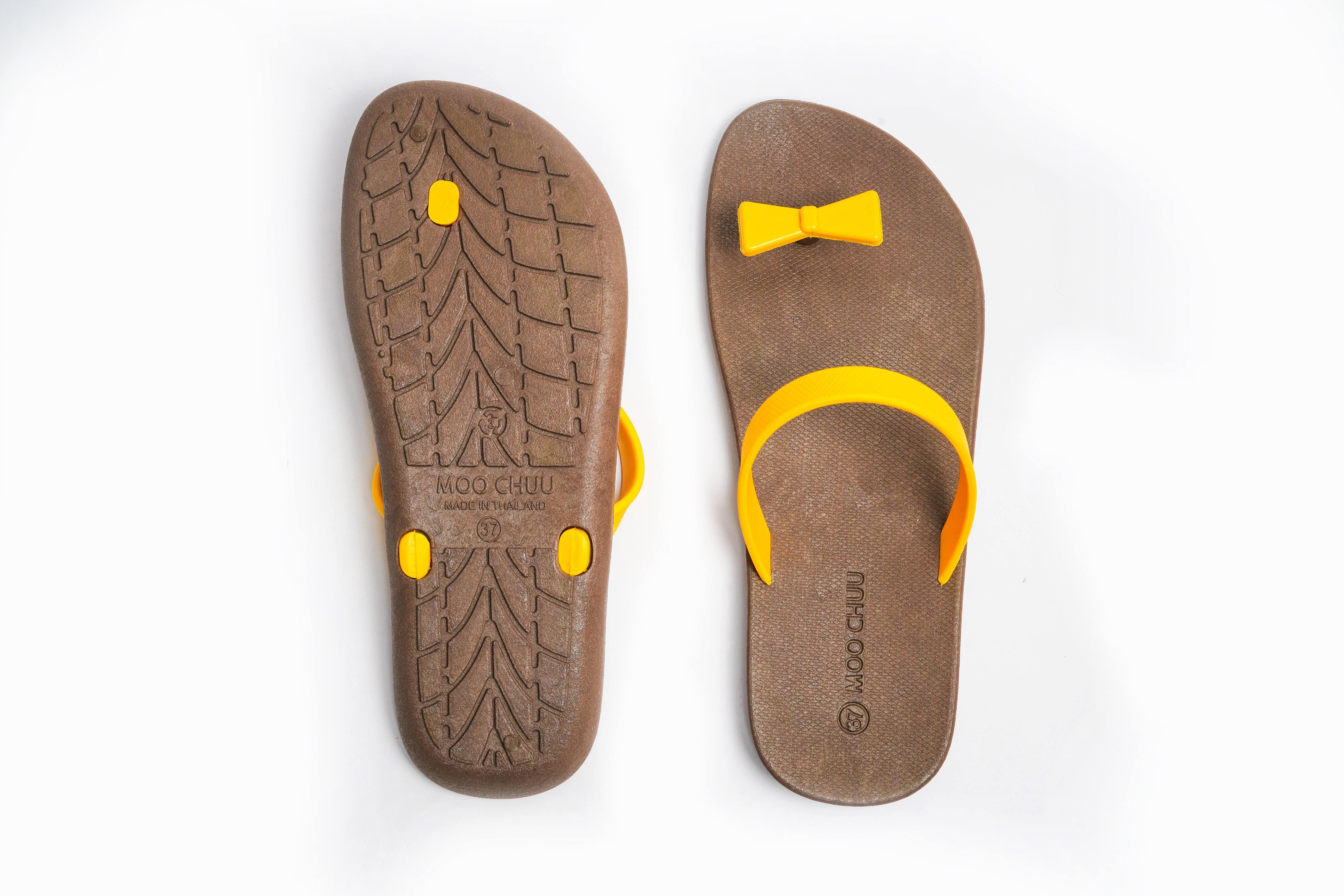 Sweety Bow Brown Sole Yellow Strap - Moo Chuu India