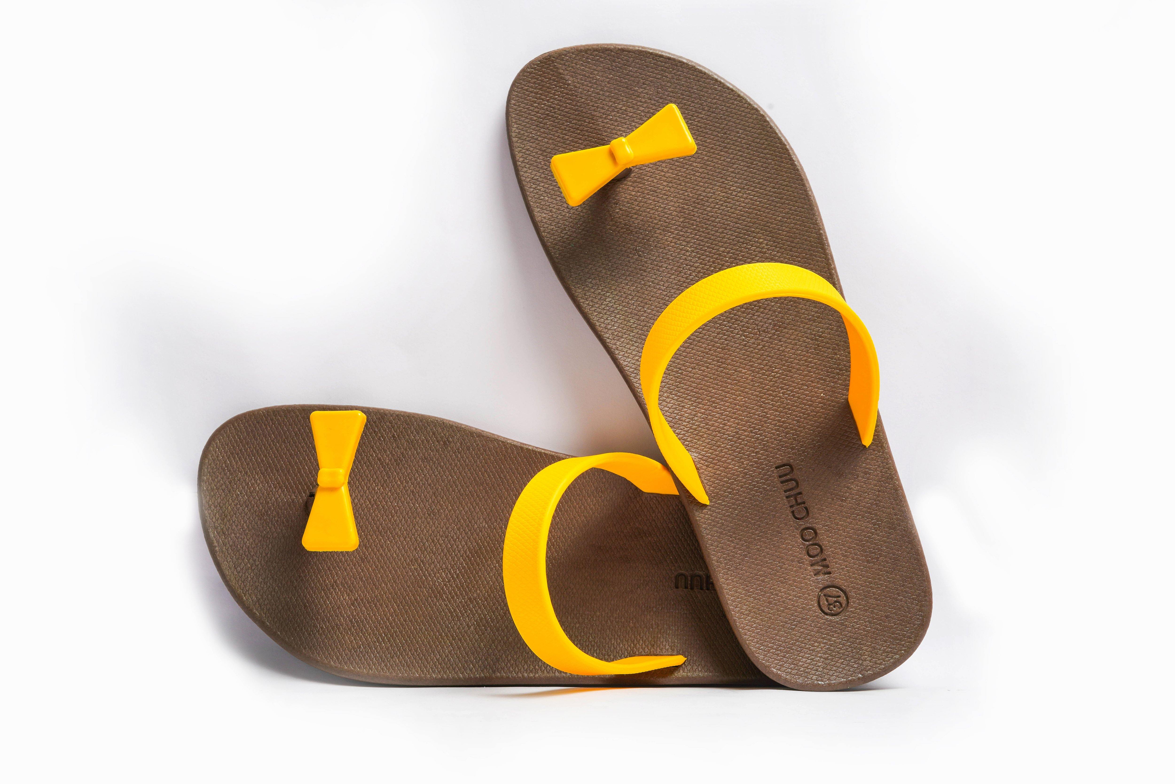 Sweety Bow Brown Sole Yellow Strap - Moo Chuu India