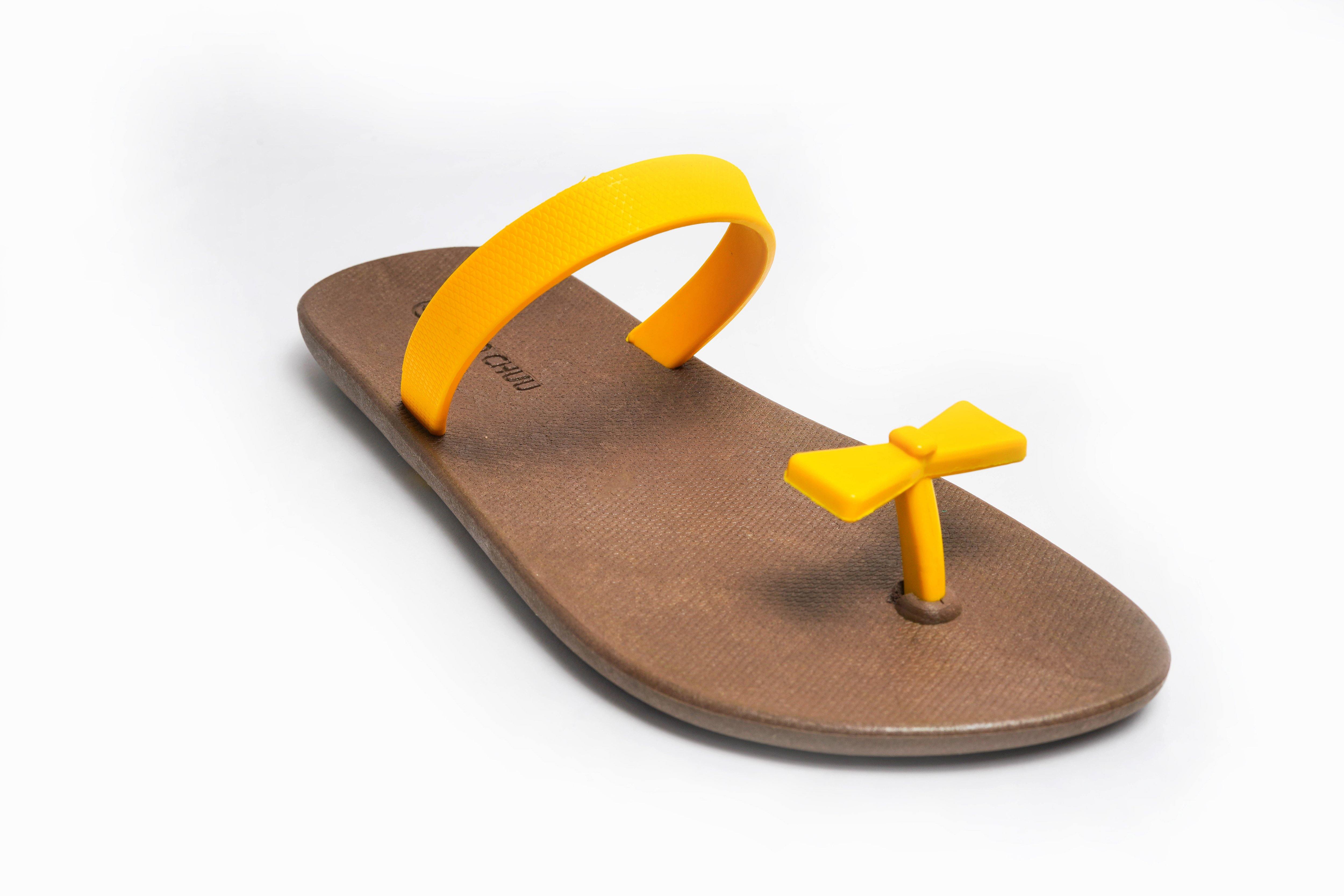 Sweety Bow Brown Sole Yellow Strap - Moo Chuu India