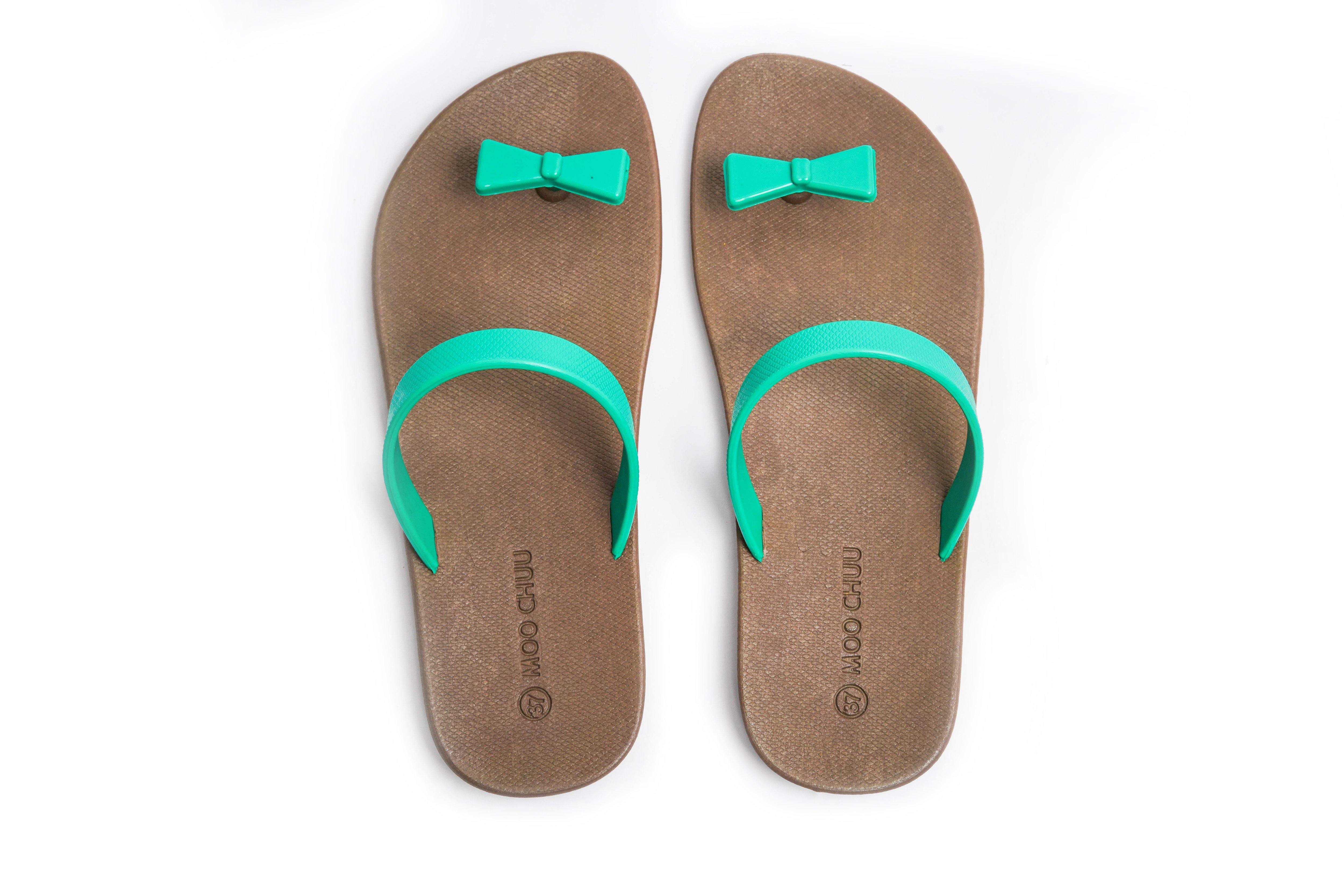 Sweety Bow Brown Sole Green Strap - Moo Chuu India