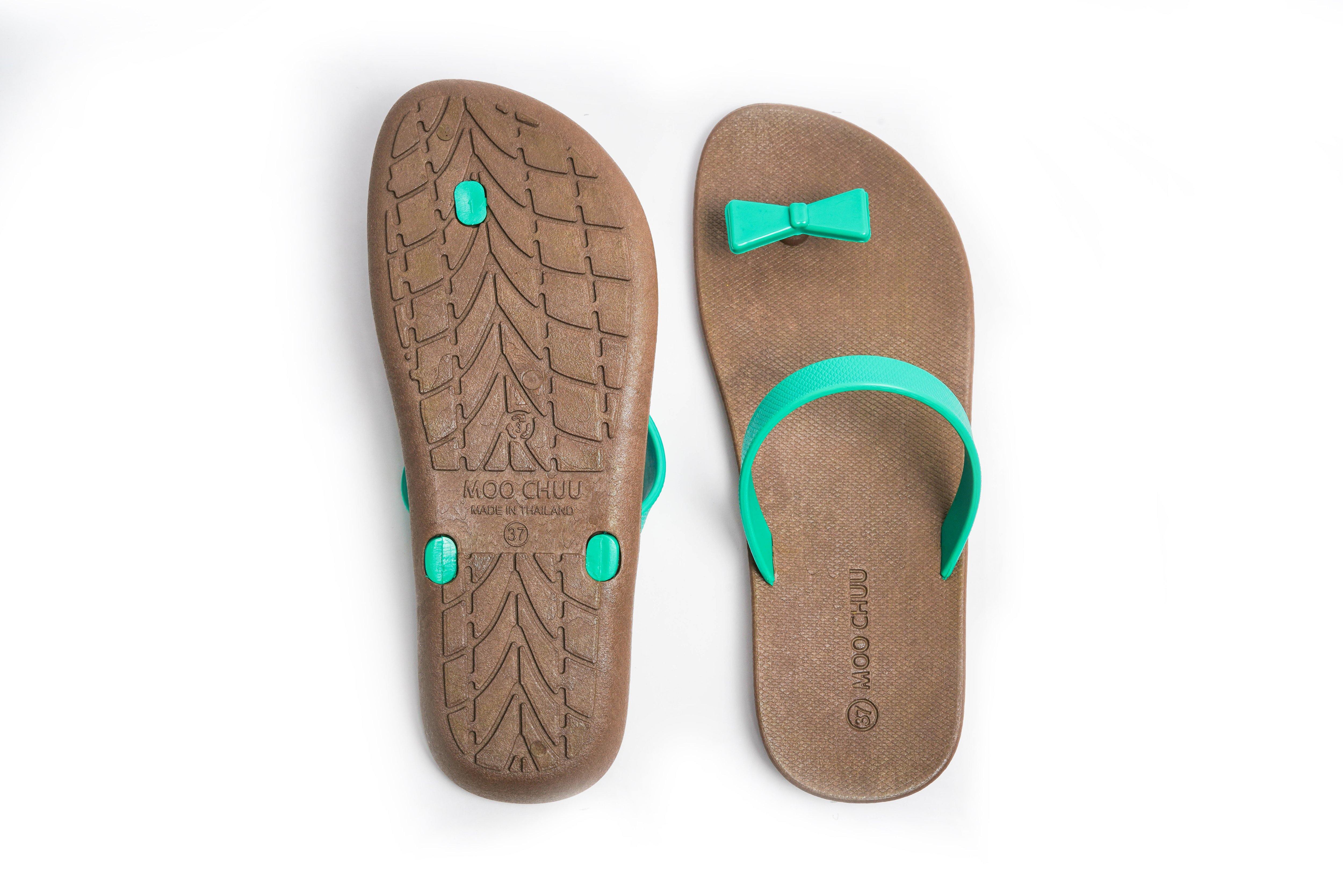 Sweety Bow Brown Sole Green Strap - Moo Chuu India