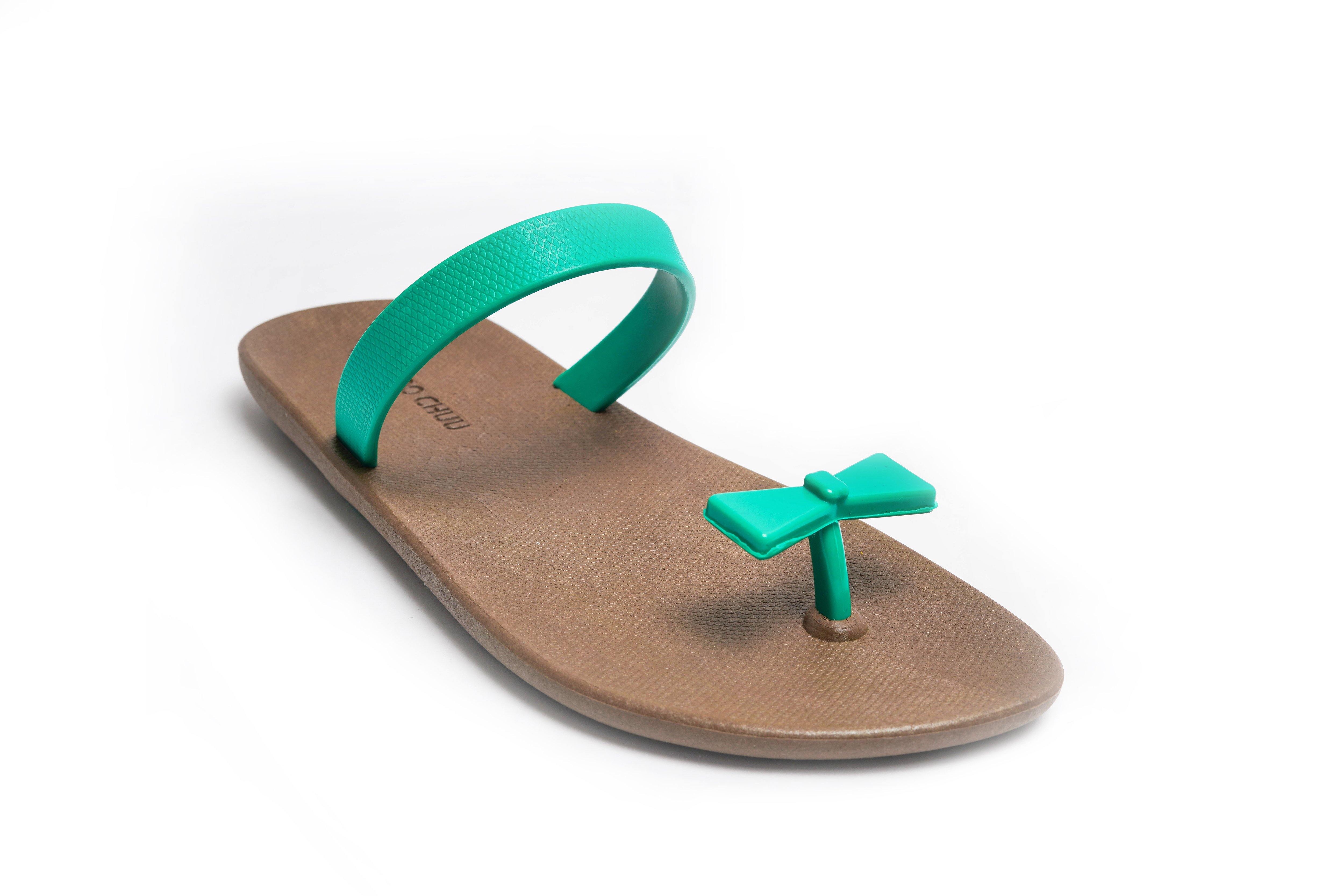 Sweety Bow Brown Sole Green Strap - Moo Chuu India