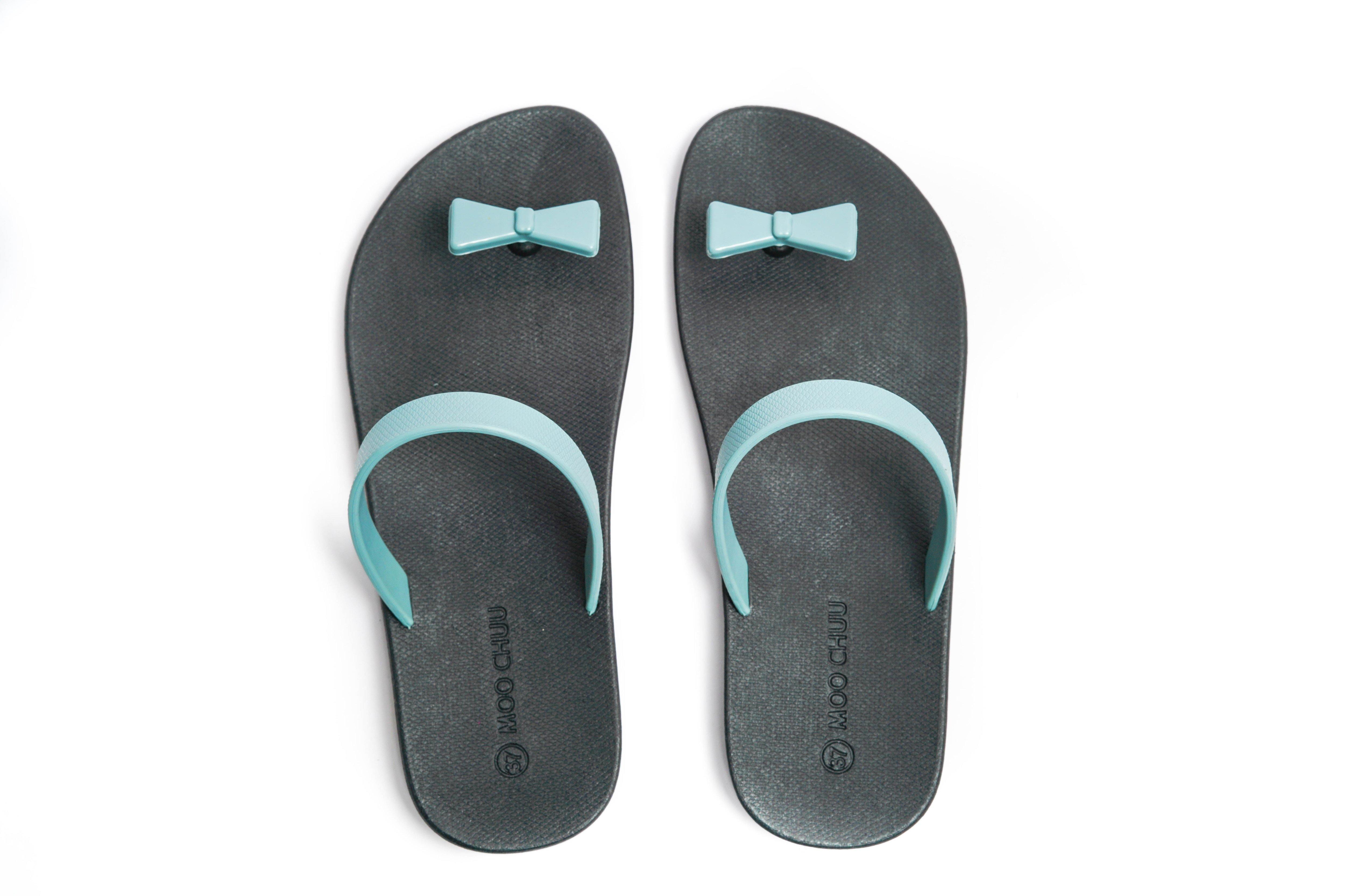 Sweety Bow Black Sole Grey Strap - Moo Chuu India